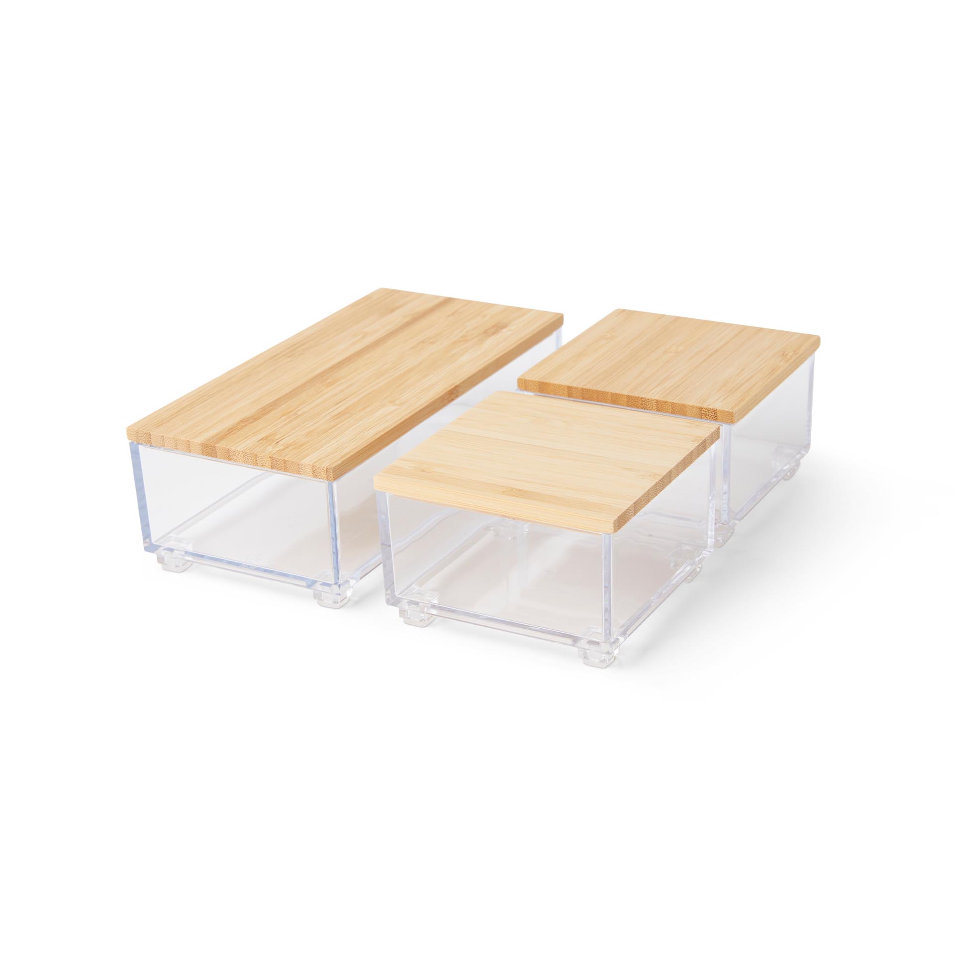 Contenitore con coperchio in bambù - Set da 3 pz, , large