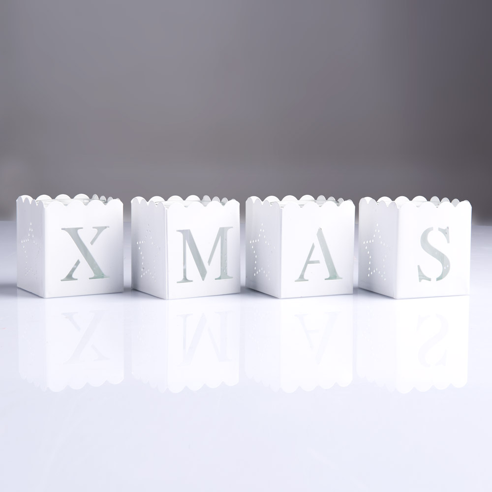 Set 4 porta tea light con scritta XMAS, , large