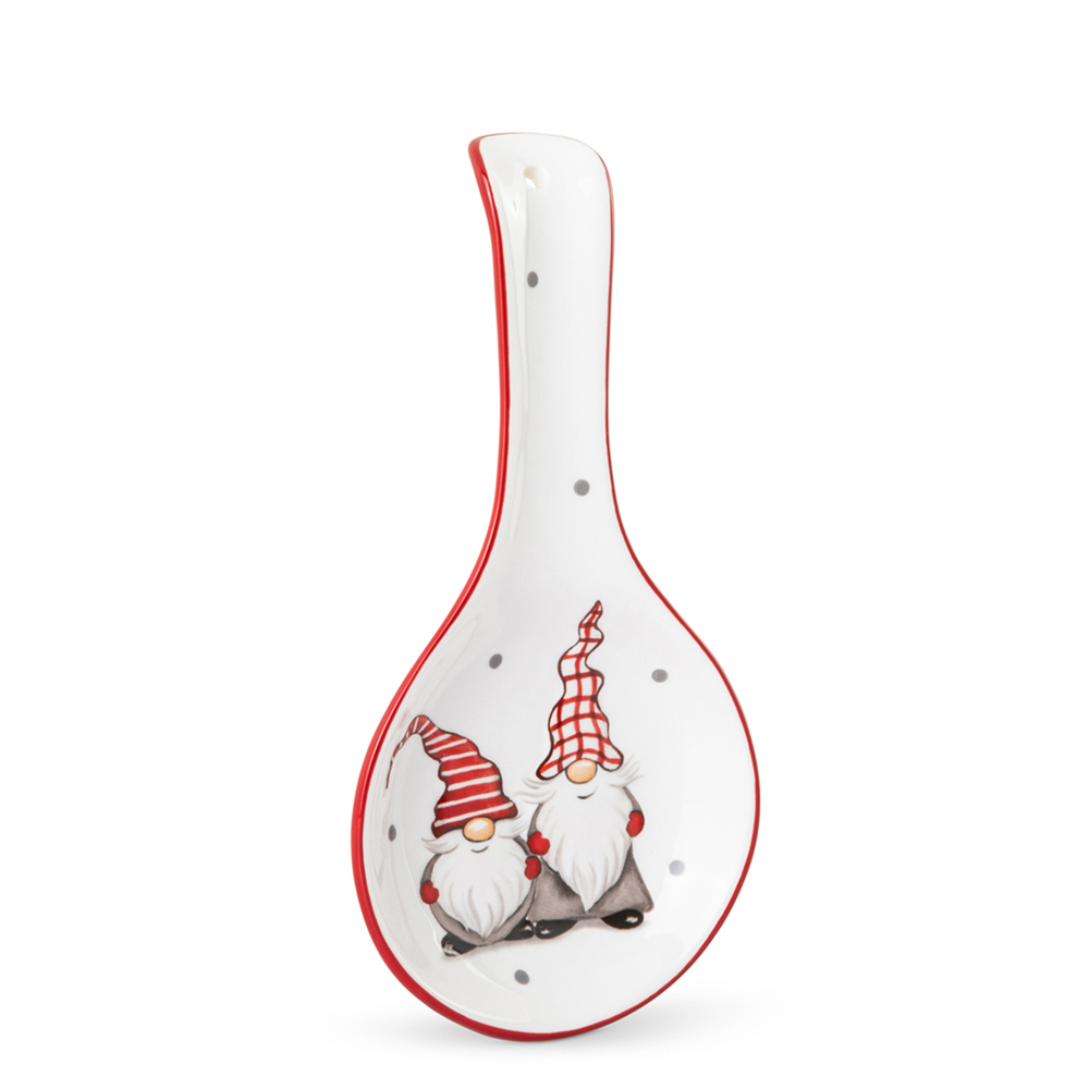 Poggiamestolo in ceramica con gnomi natalizi, , large