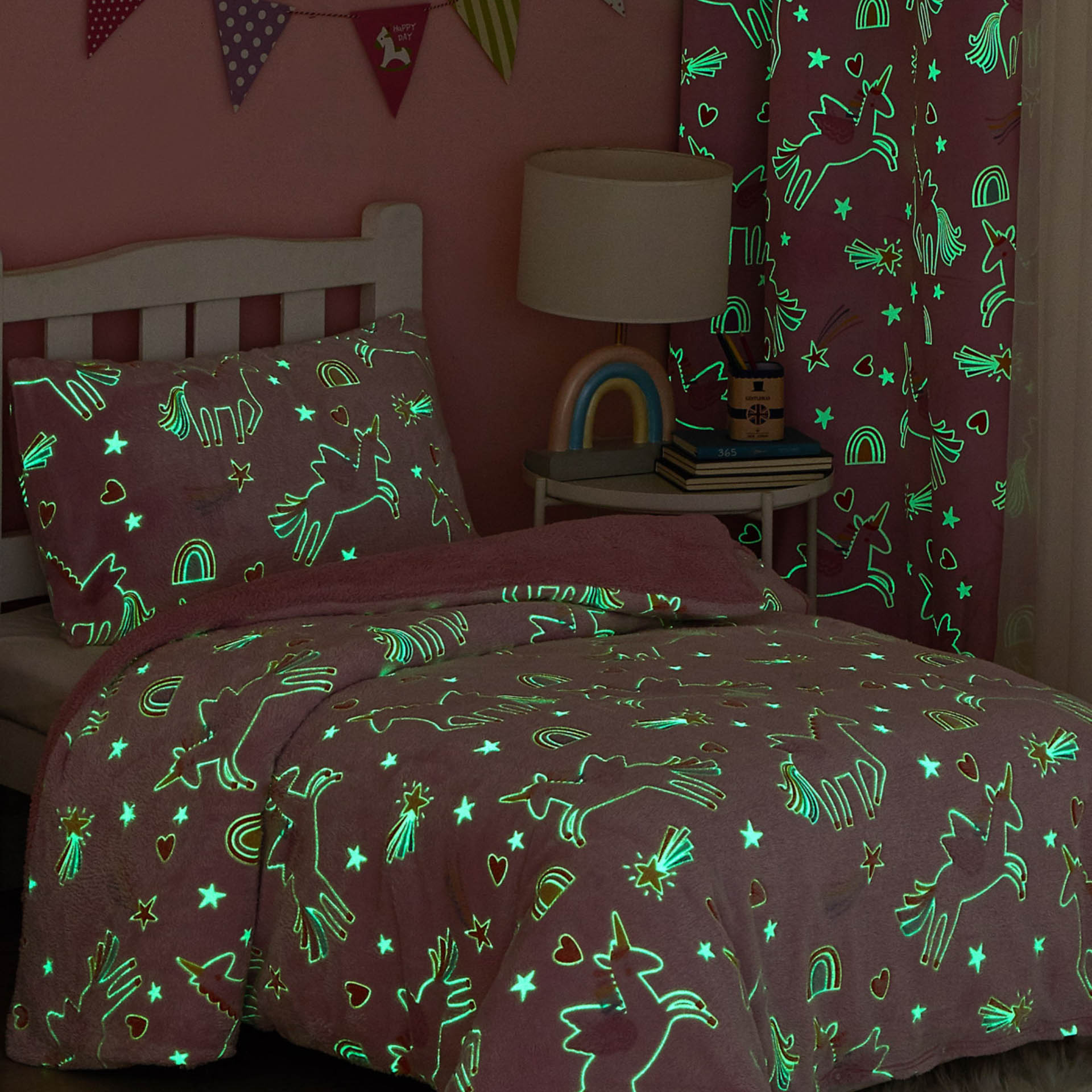 Set copripiumino singolo con federa fluorescente - Unicorni, , large