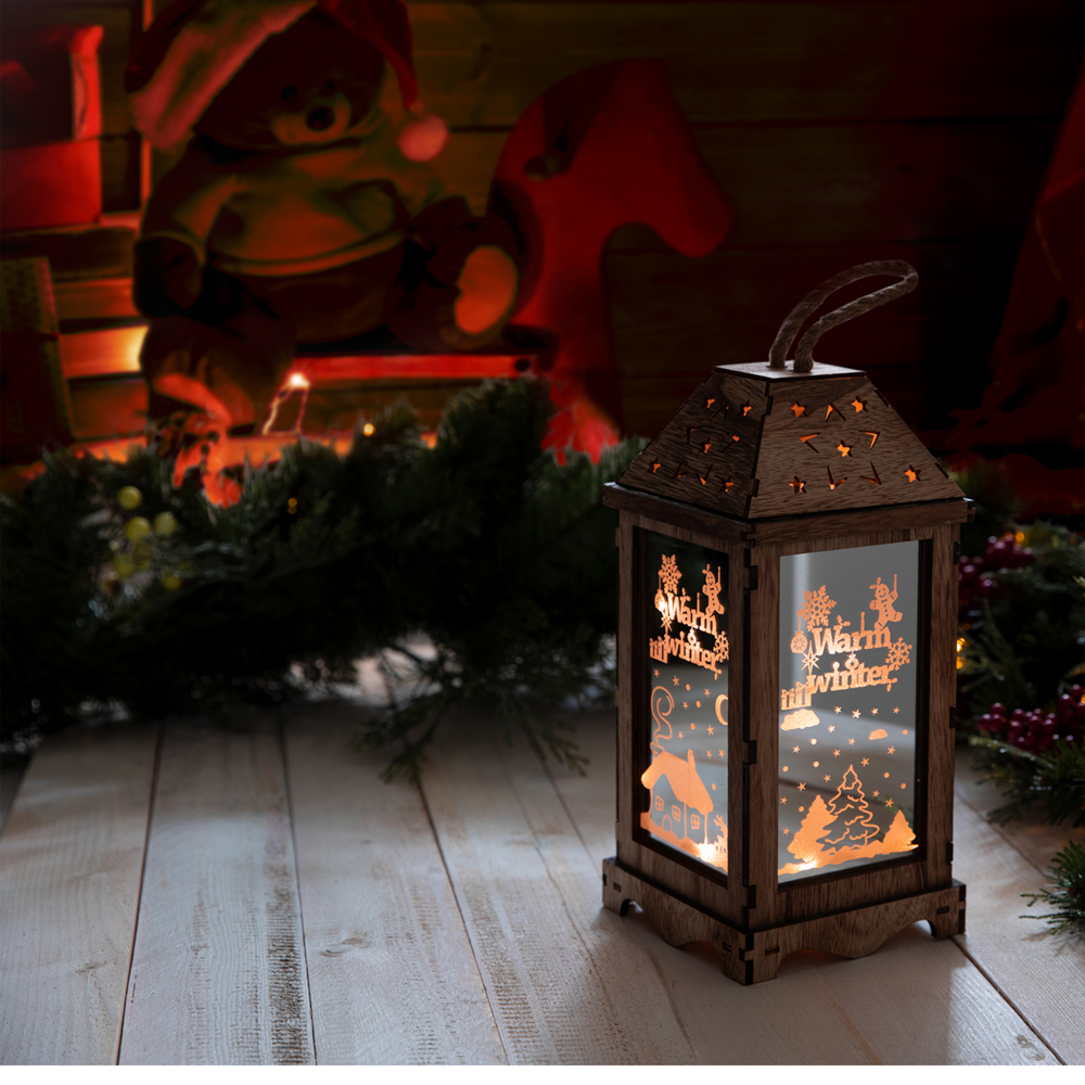 Lanterna decorativa luminosa in legno, , large
