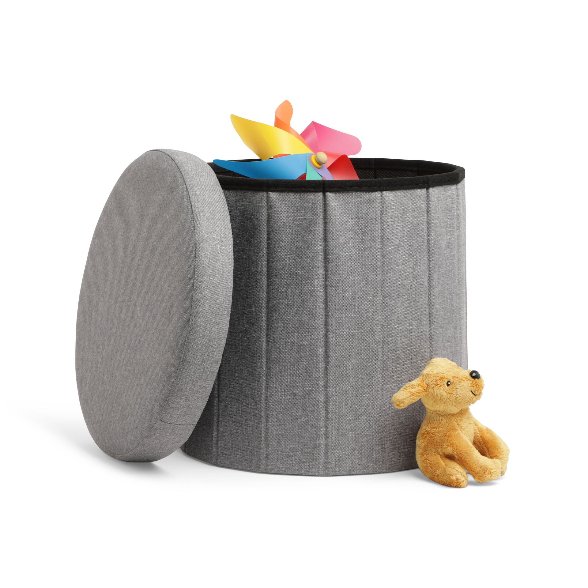 Pouf contenitore rotondo pieghevole, , large