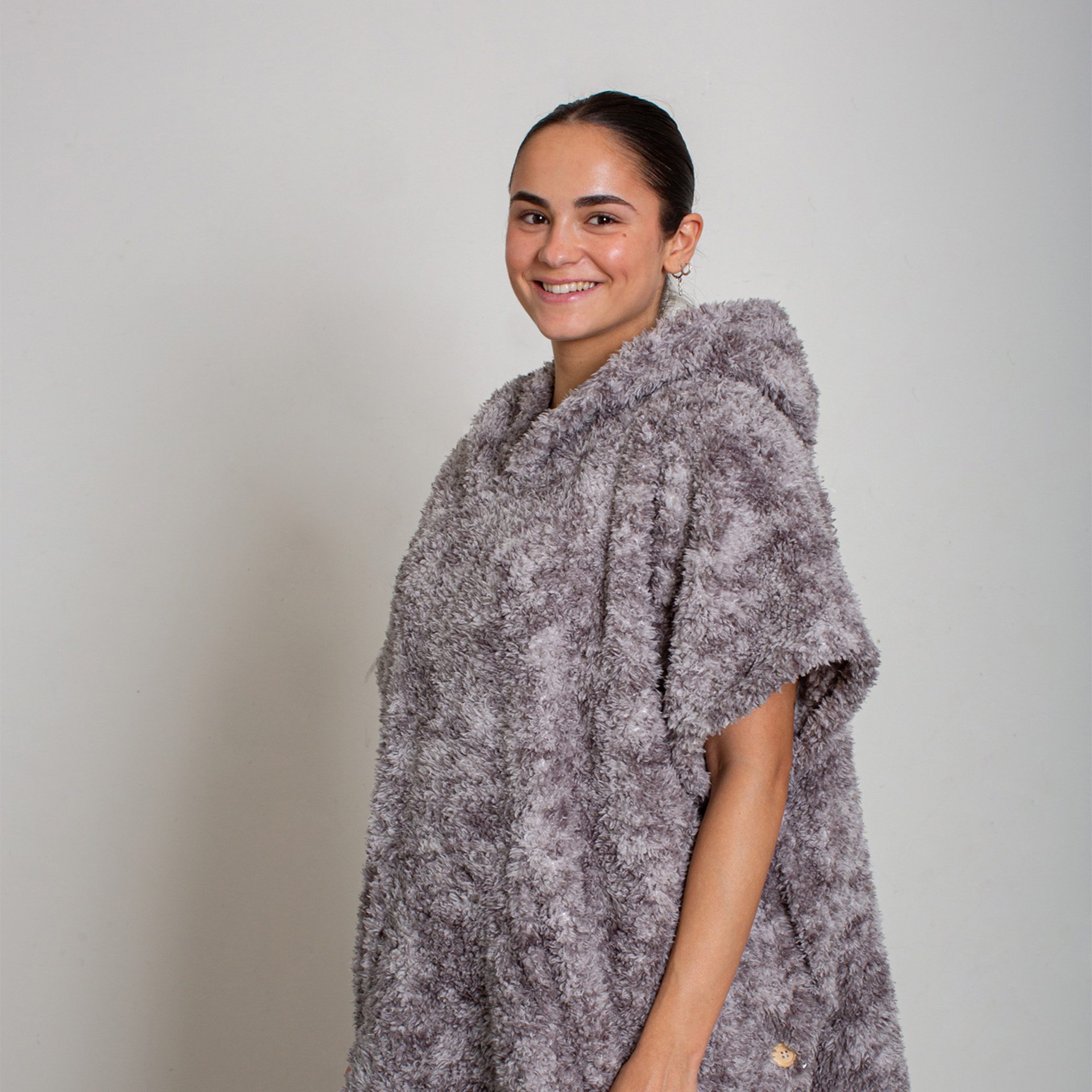 Felpa Poncho In Pile Con Cappuccio, , large