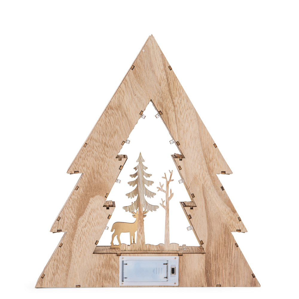 Decorazione in legno a forma di albero di Natale con luci, , large