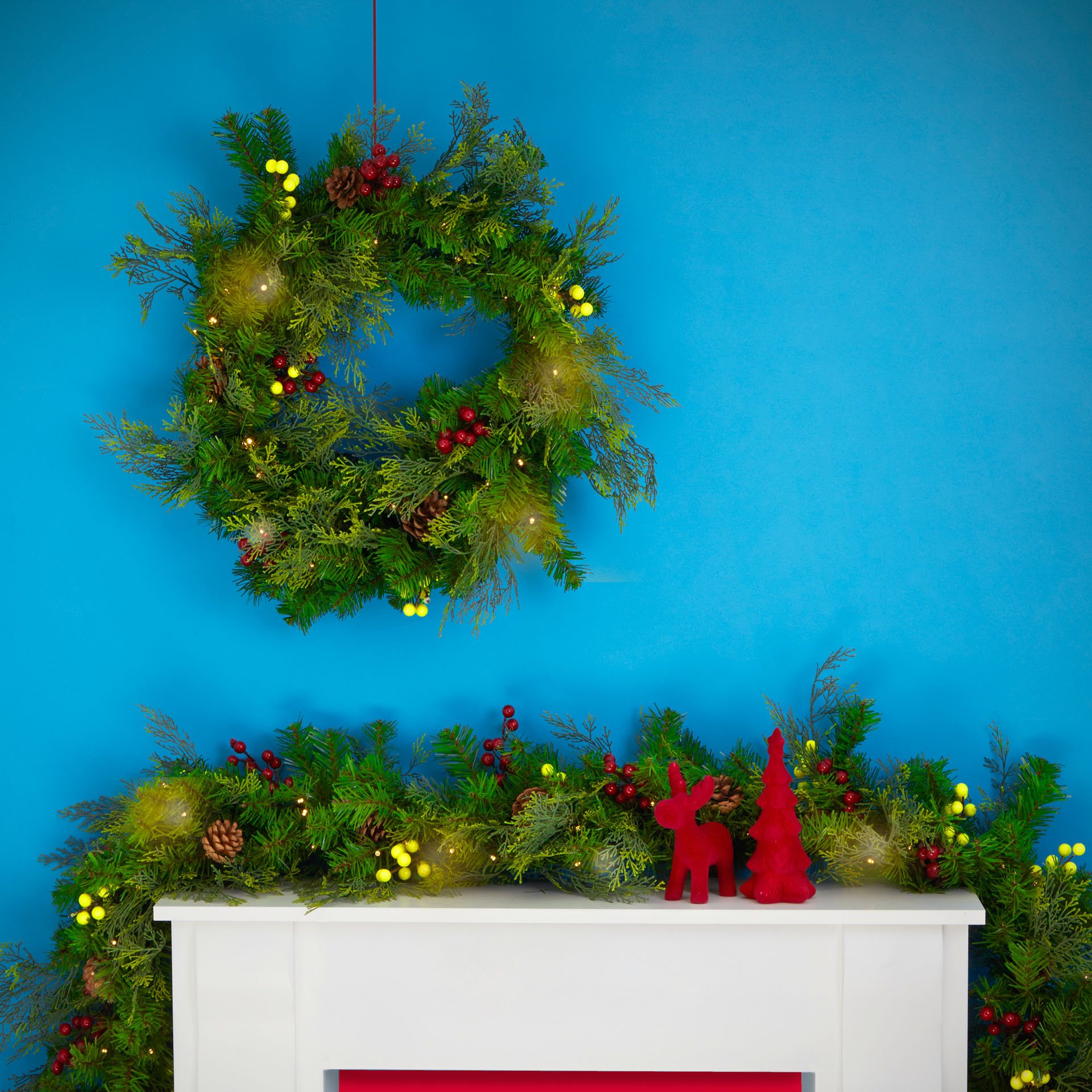 Ghirlanda natalizia modellabile con luci e decorazioni, , large