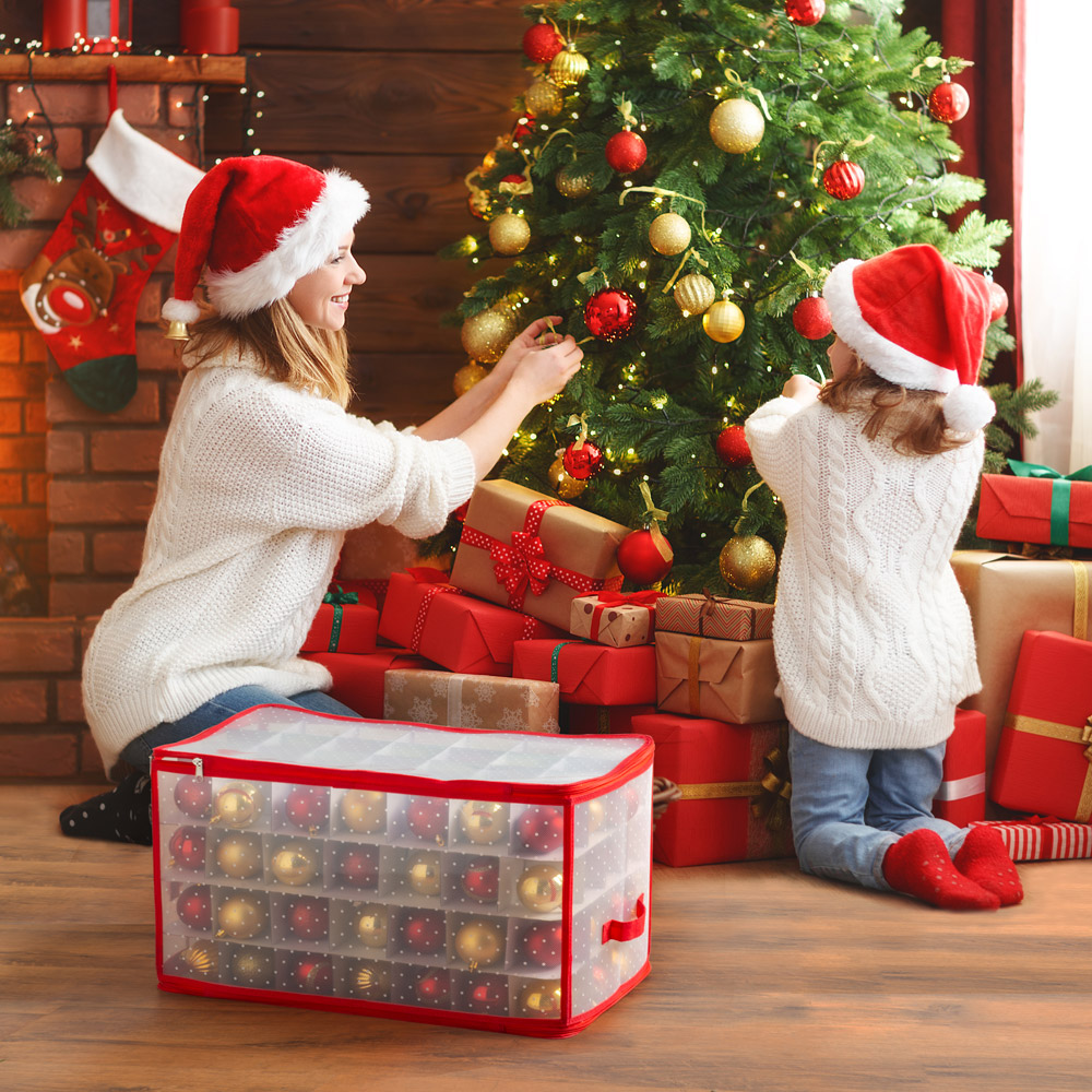 Borsa porta palline di Natale LIVIVO® Rosso quadrato resistente pieghevole 4 strati Festive Season Ball Holder Cube con separatori Contiene fino a 64 decorazioni per albero di Natale Borsa porta palline di Natale LIVIVO® Rosso quadrato resistente pieghevole 4 strati Festive Season Ball Holder Cube con separatori Contiene fino a 64 decorazioni per albero di Natale
