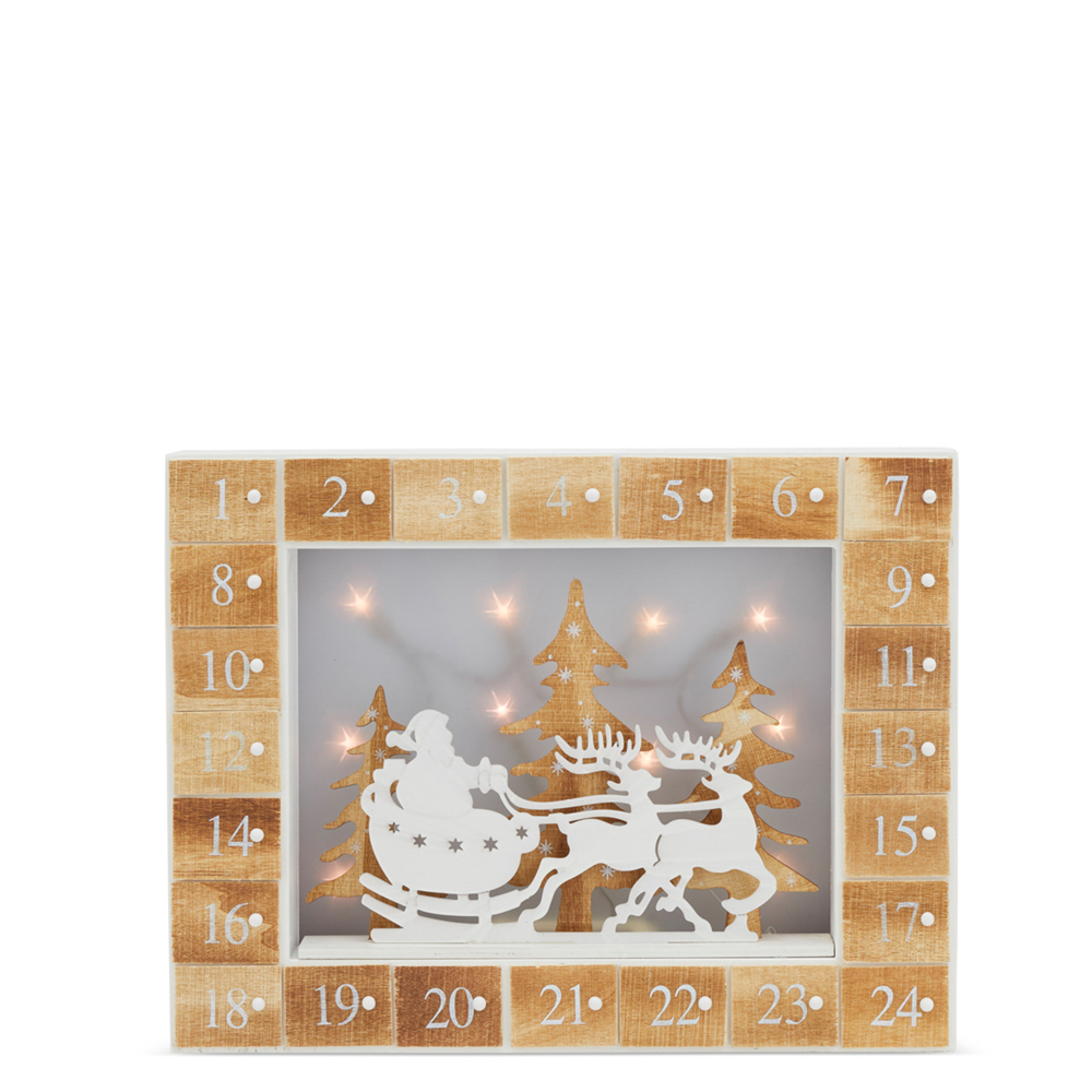 Calendario dell'avvento paesaggio natalizio in legno con LED, , large