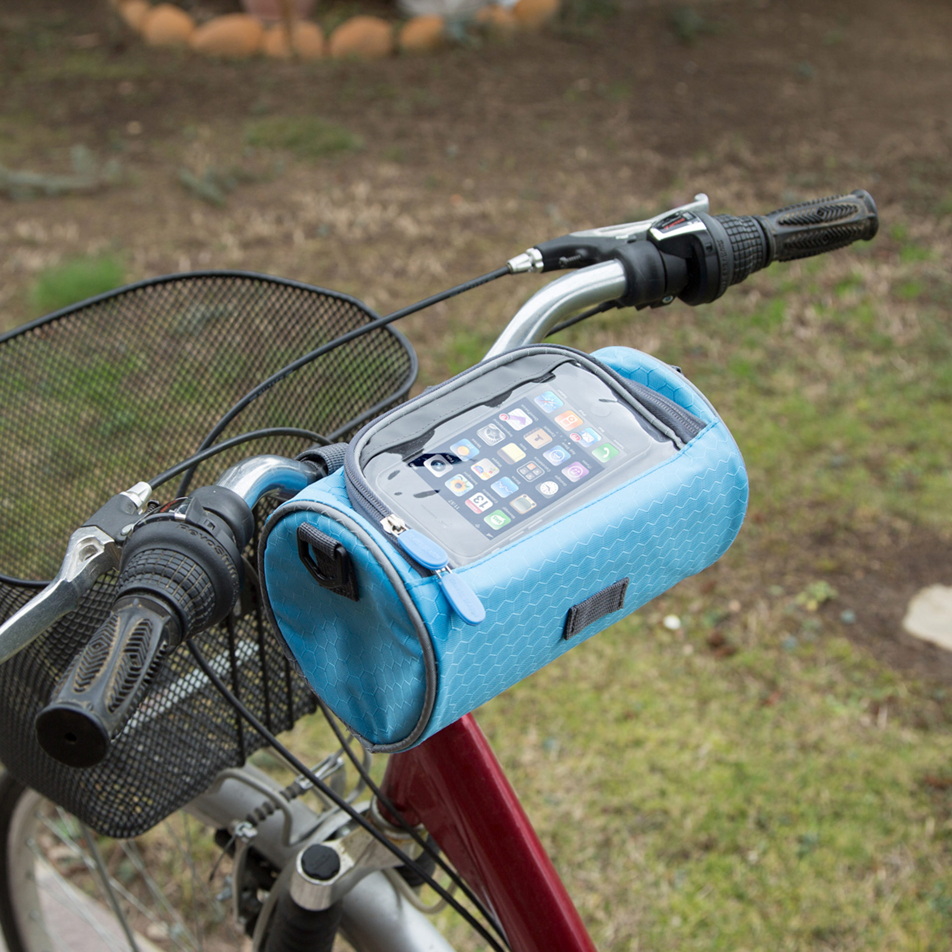Borsa da bicicletta con porta smartphone colore azzurro, azzurro, large