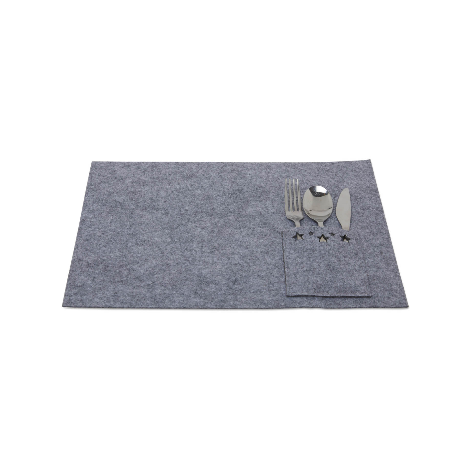 Tovaglietta americana in feltro con portaposate, grigio, grigio, large