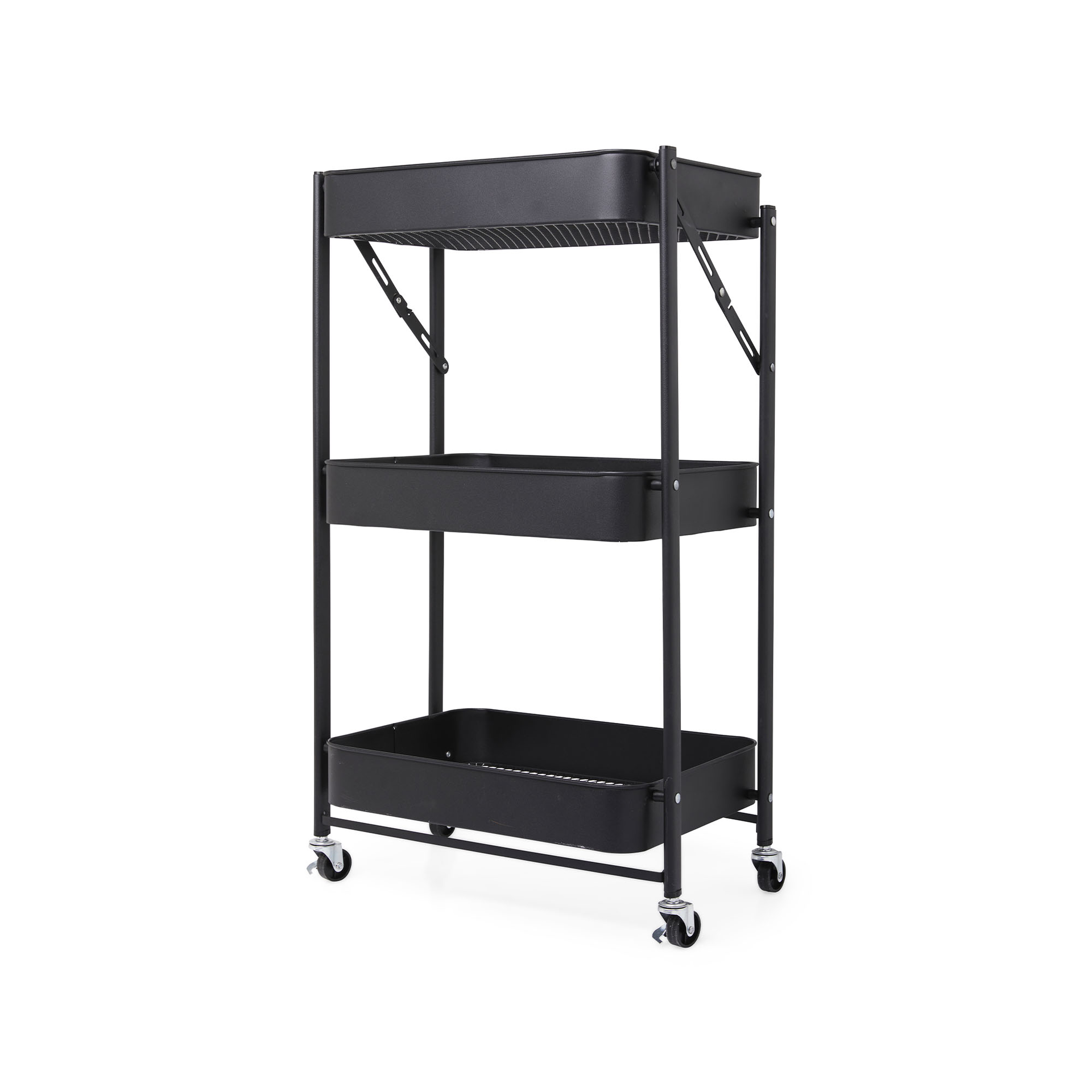 Carrello pieghevole a 3 ripiani, colore nero, , large