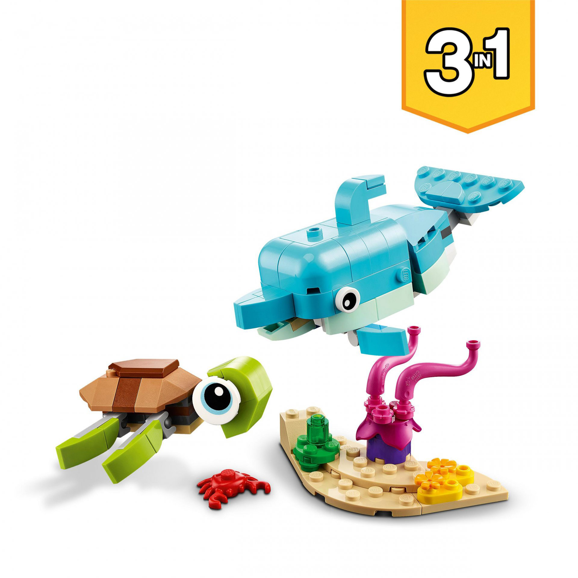 LEGO Creator 3in1 Delfino e Tartaruga, Set con Animali Marini, Cavalluccio e Lum 31128, , large