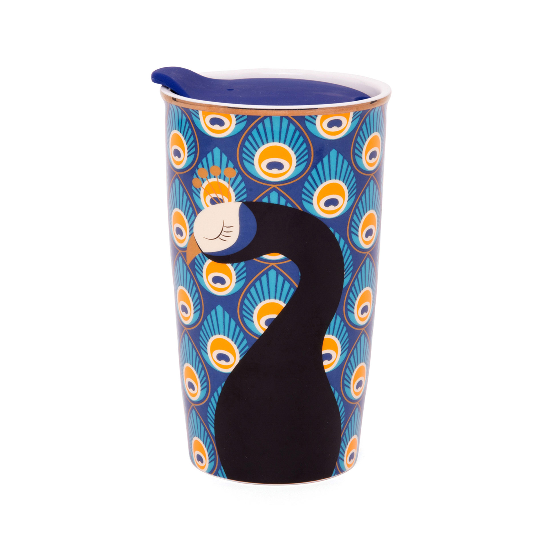 Bicchiere americano in ceramica con coperchio Pavone, , large