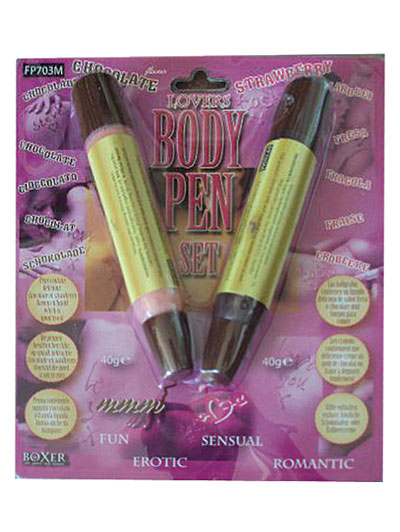 2 Penne per scrivere sul corpo gusto cioccolato e fragola, , large