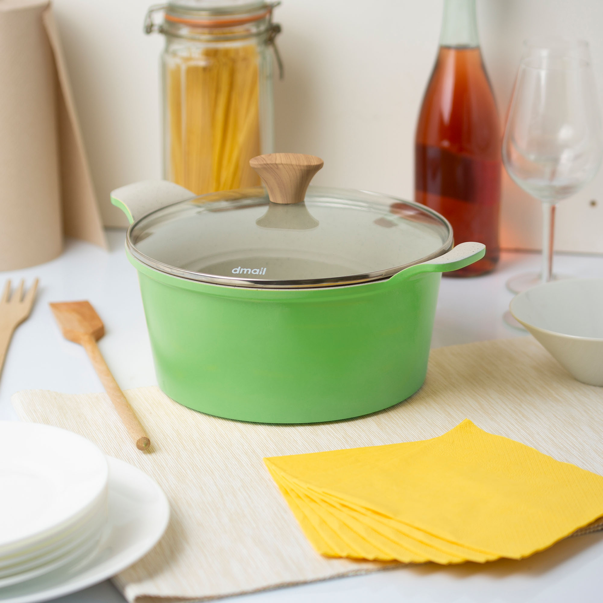 Casseruola in alluminio con coperchio in vetro diametro 24 cm colore verde, , large