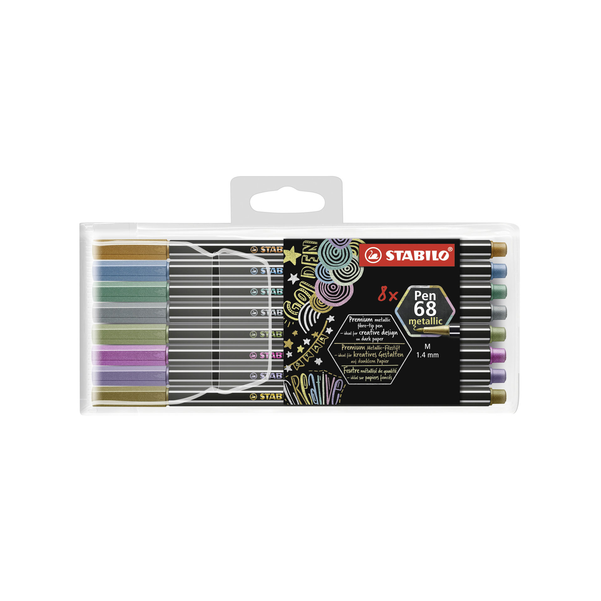 Pennarello Premium Metallizzato - Stabilo Pen 68 Metallic - Astuccio Da 8 - Con 8 Colori Assortiti, , large