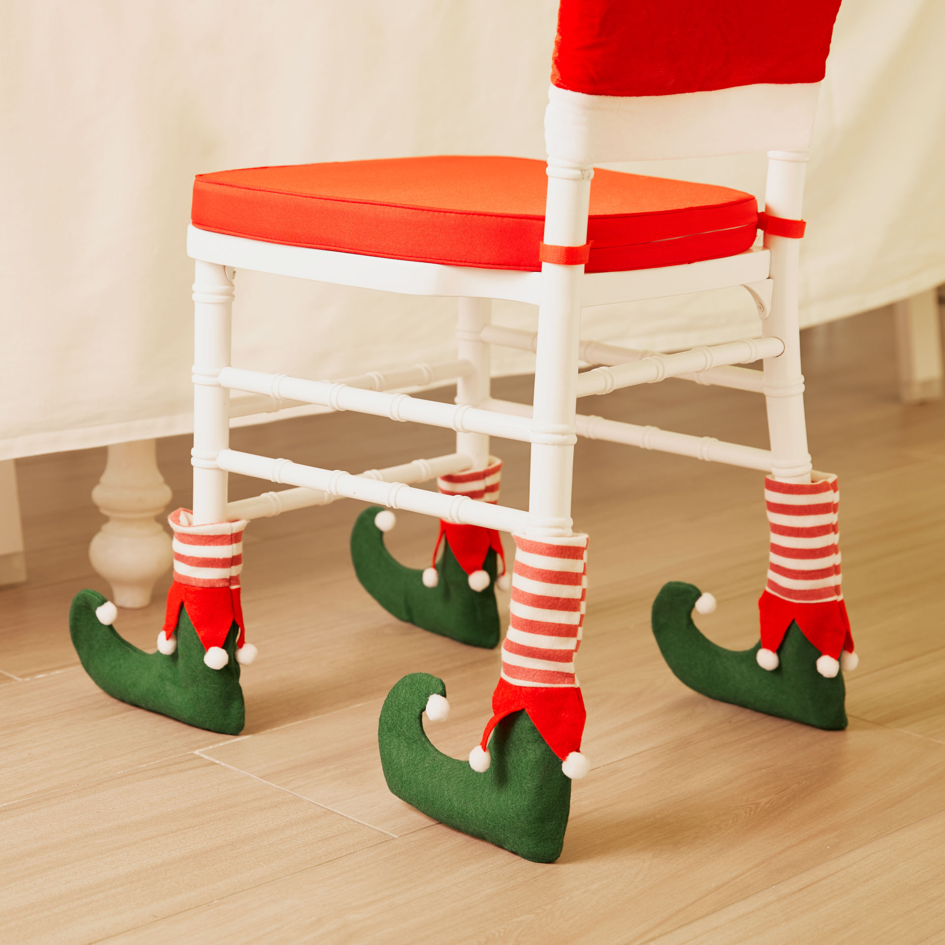 Joyibay 4PCS Calze per sedia di Natale Stivali da elfo Sedia da terra Protezione per regalo Borsa per Natale Accessori per decorazioni natalizie 