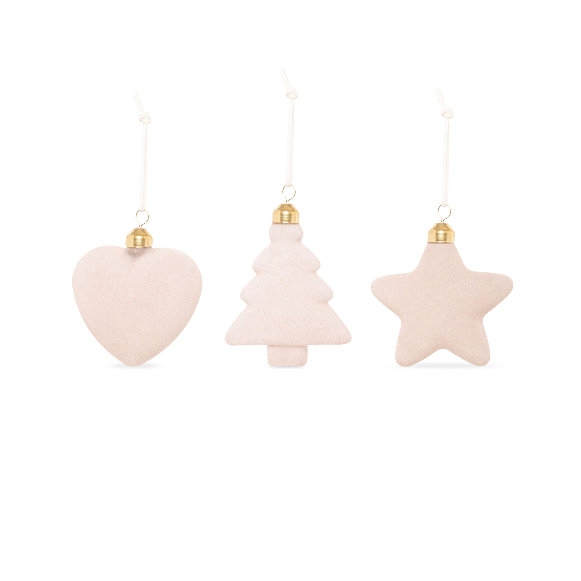 Decorazioni floccate set da 3 pz, beige, , large