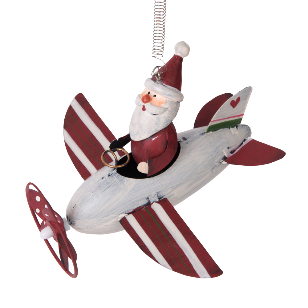 Aeroplano Natalizio Con Molla Da Appendere - Babbo Natale, , large