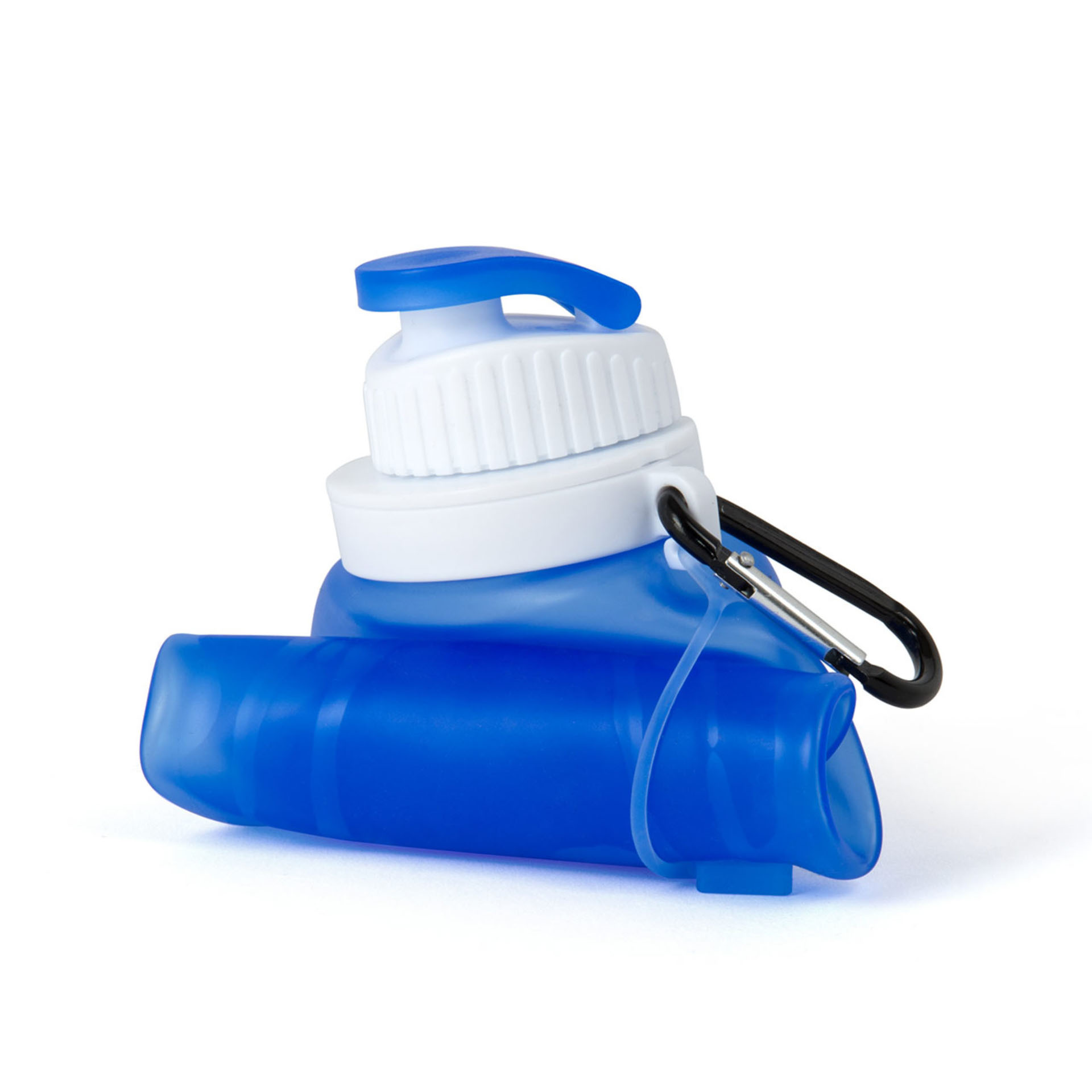 SILVANO Bottiglia estensibile in silicone di grado alimentare con capacità da 200 a 500 ml tappo a vite ermetico e moschettone blu 