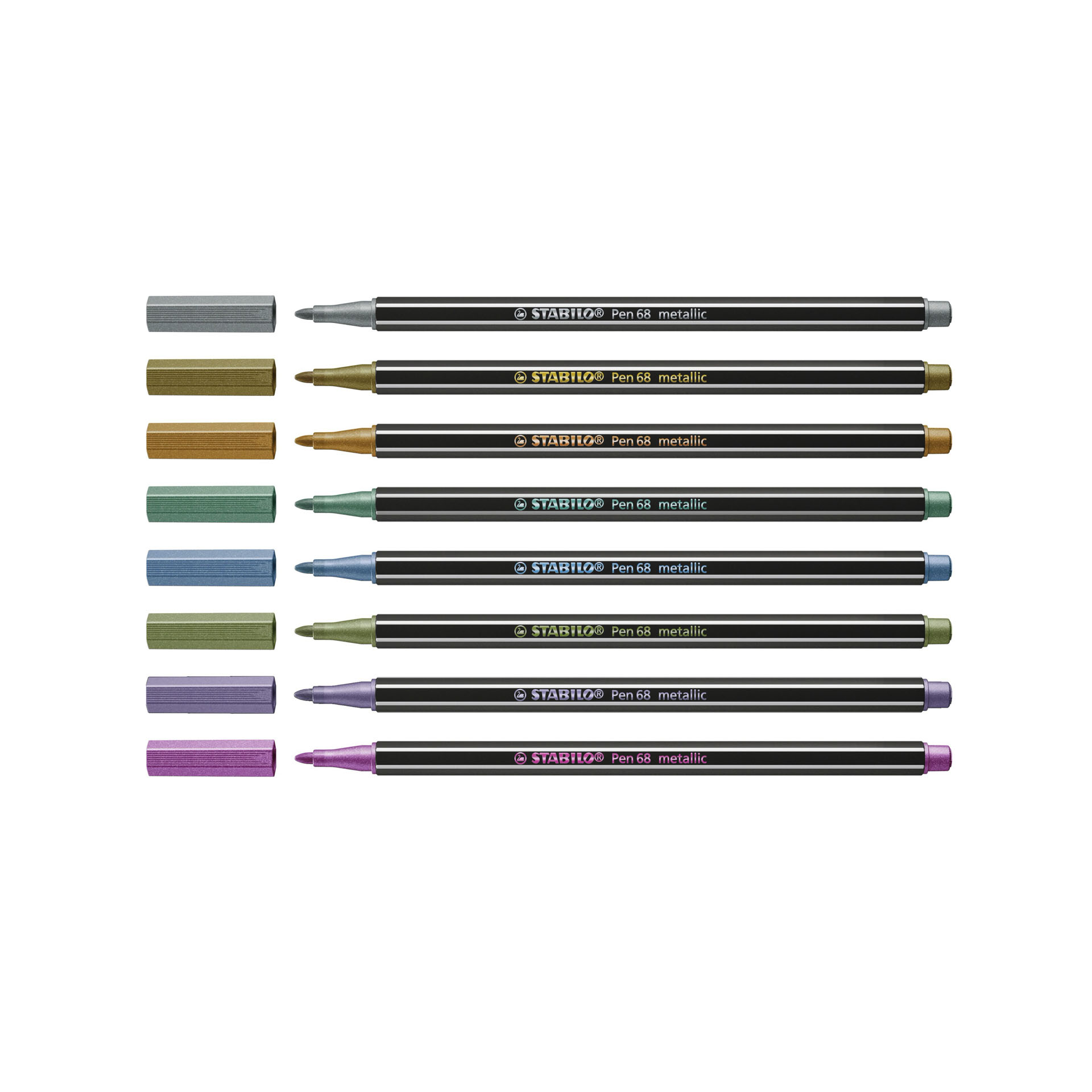 Pennarello Premium Metallizzato - Stabilo Pen 68 Metallic - Scatola In Metallo Da 8 - Con 8 Colori Assortiti, , large