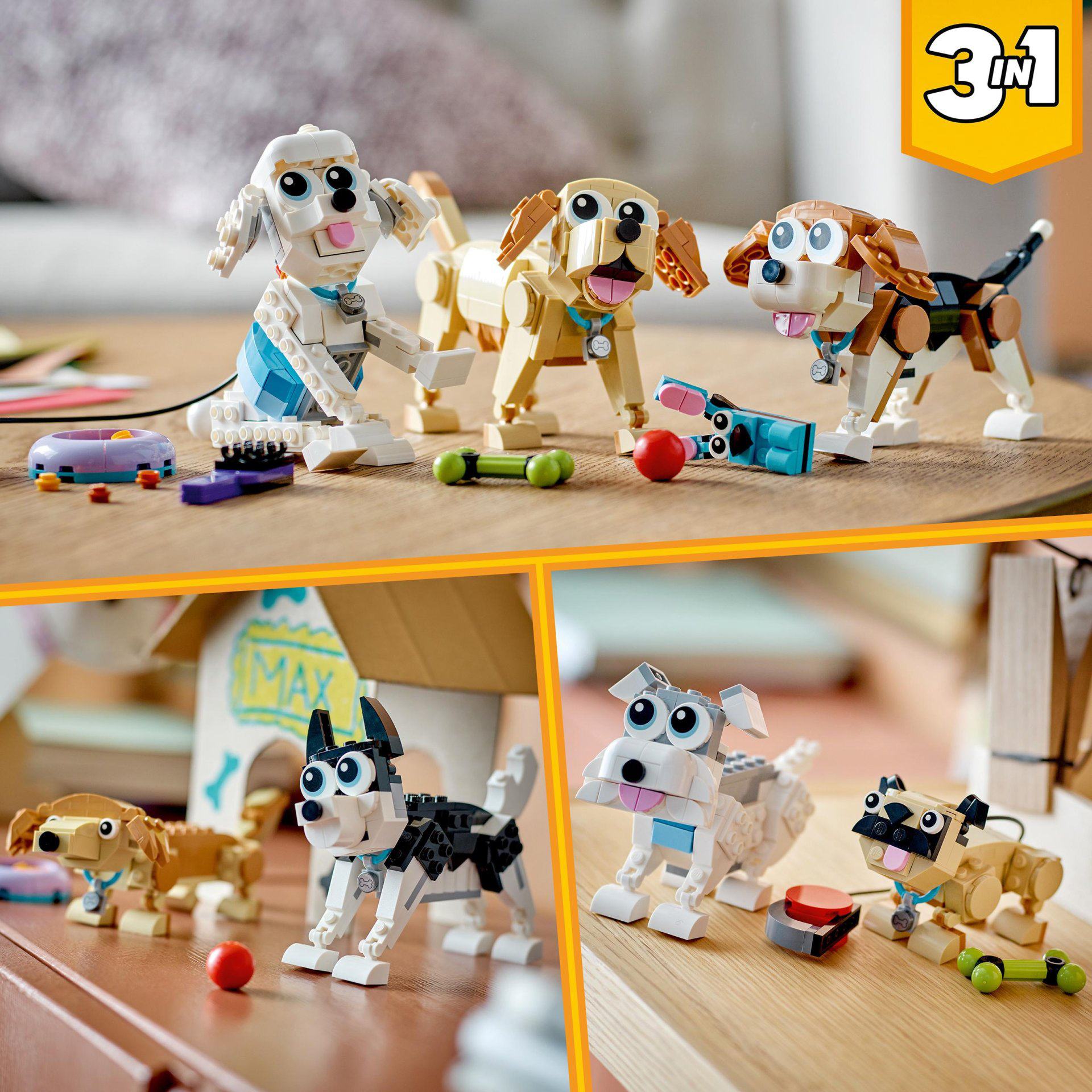 LEGO 31137 Creator Adorabili Cagnolini, Set 3 in 1 con Bassotto, Carlino, Barbon 31137, , large