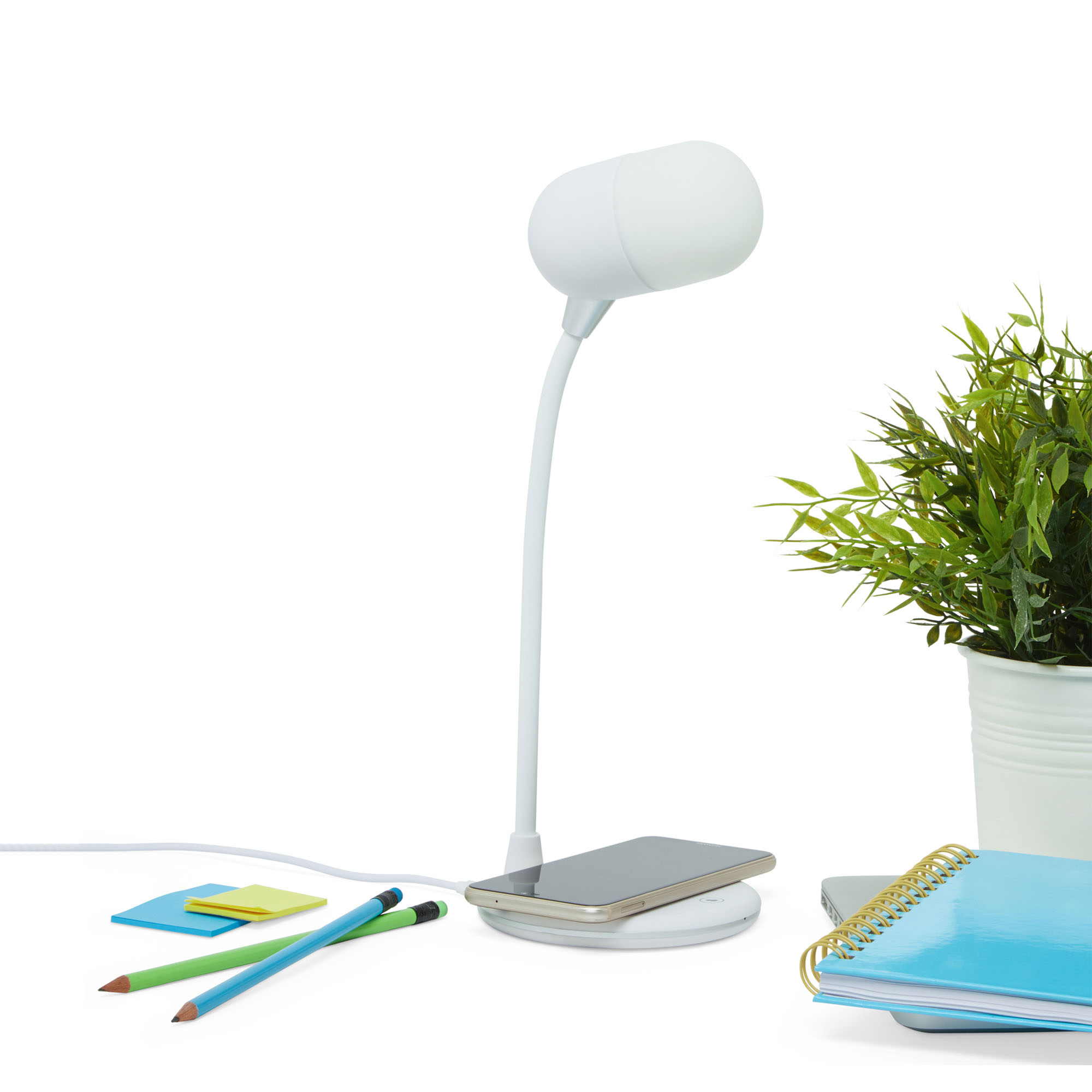 Lampada da tavolo con speaker e caricabatterie wireless, , large