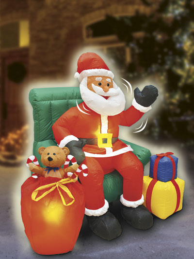 Babbo Natale su sofà con movimento, luci e suoni, , large