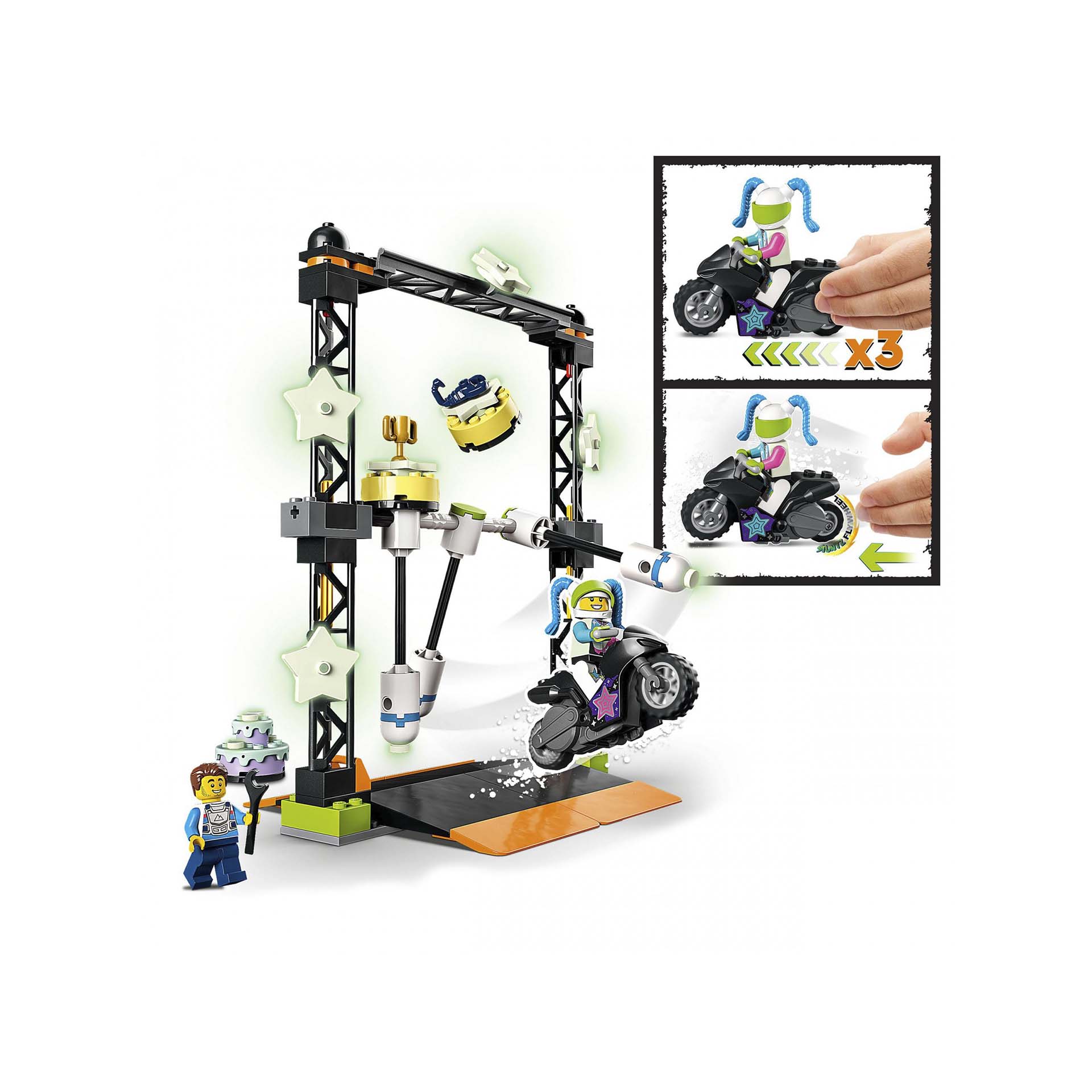 LEGO City Stuntz Sfida Acrobatica KO, Moto Giocattolo Carica e Vai con Minifigur 60341, , large