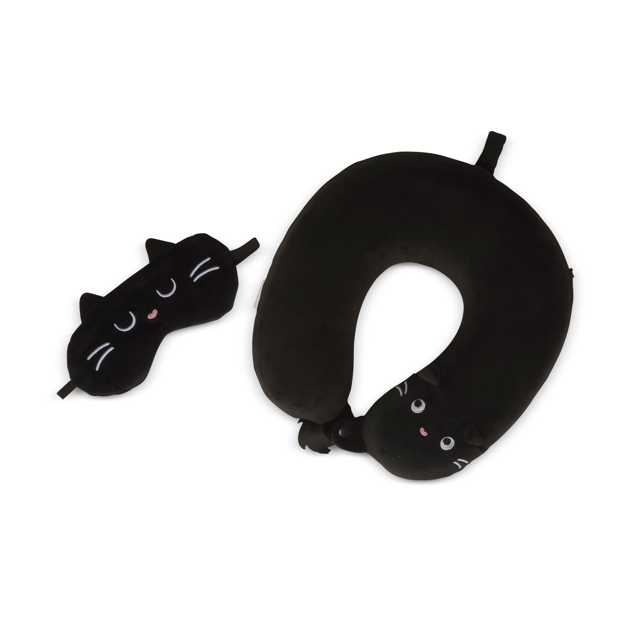 Cuscino da viaggio con maschera per dormire - Gatto nero, , large