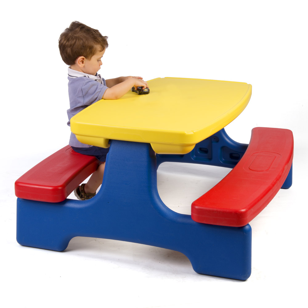 Set tavolo con 2 panchine per bambini, , large
