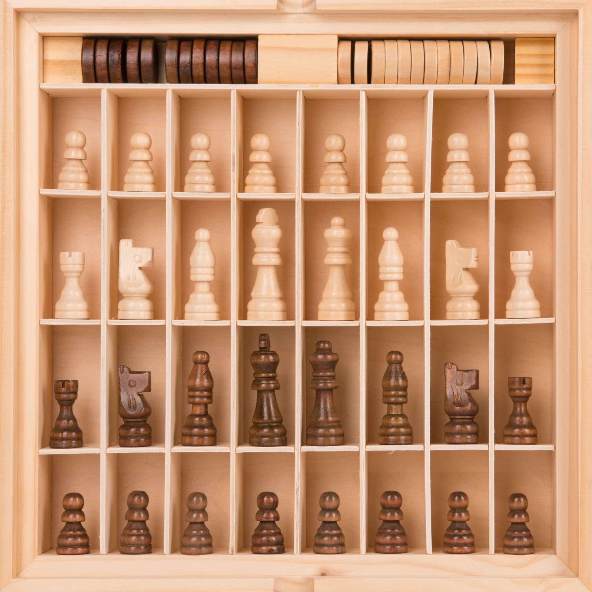 Gioco da tavola dama scacchi e tria in legno, , large