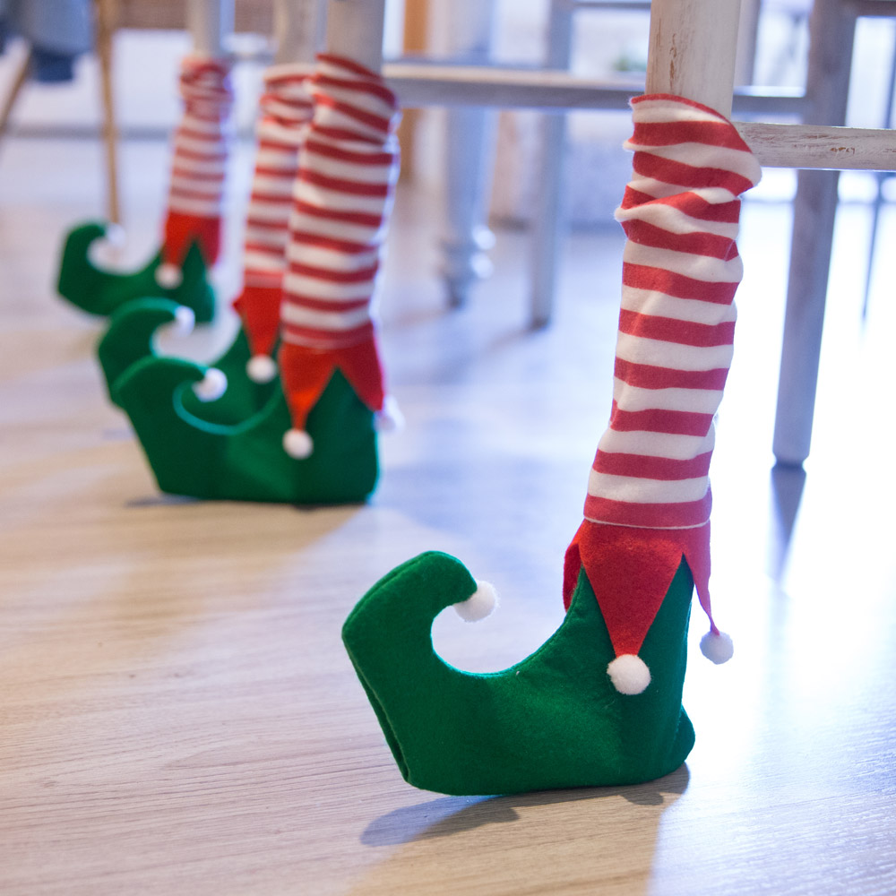 Coprigambe per sedie e sedie coprigambe da tavolo con elfo di Natale Eighty Christmas 4 pezzi 