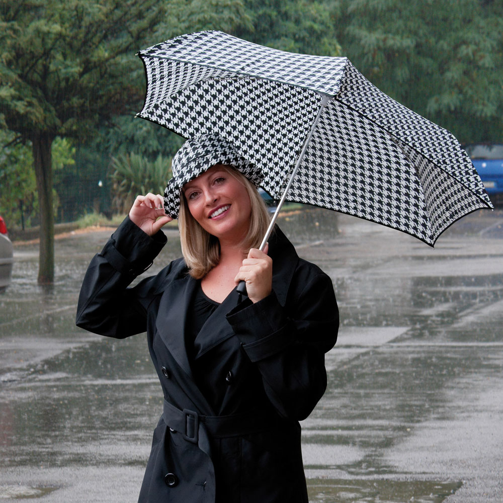 Set ombrello + cappello da pioggia fantasia pied-de-poule, , large