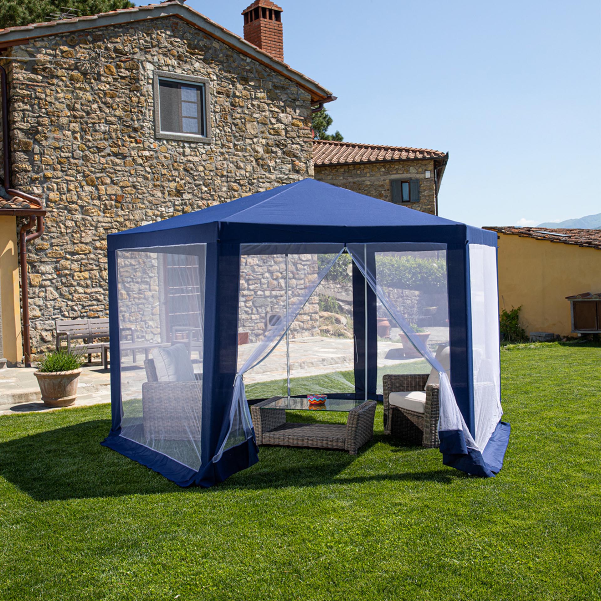 Gazebo esagonale con zanzariera, , large