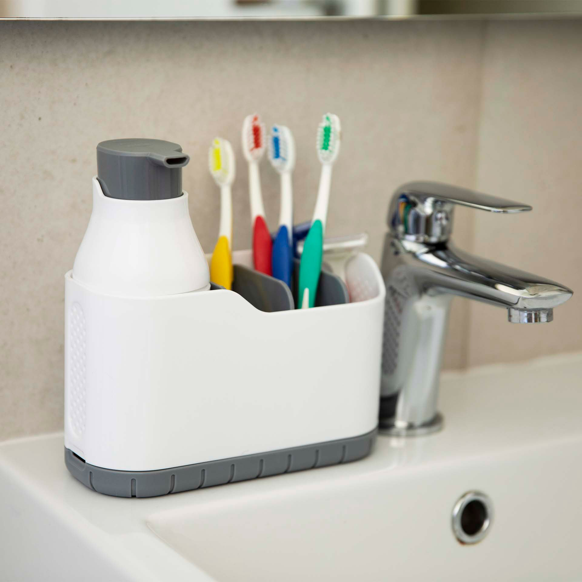 Dosatore per sapone con porta accessori, , large