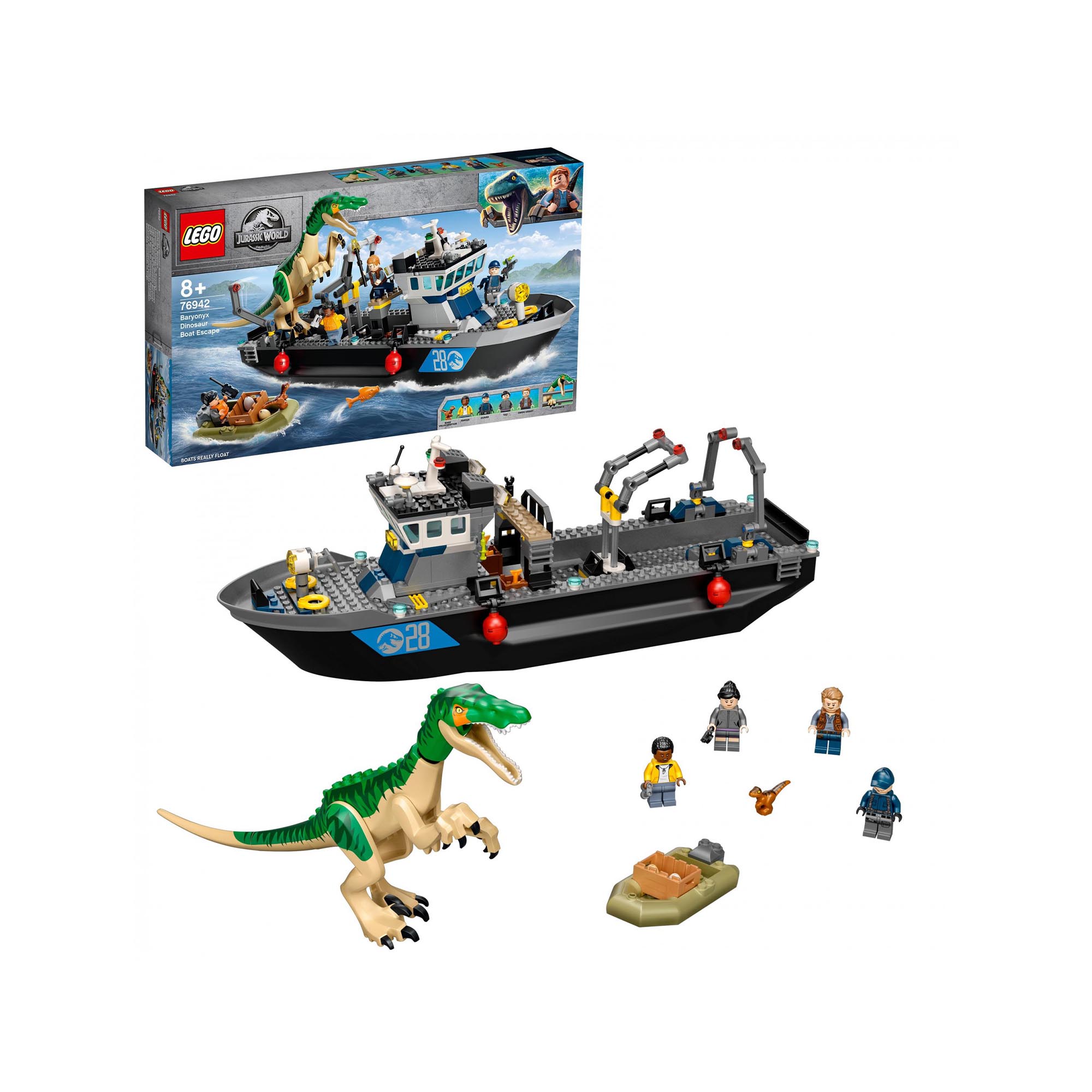 LEGO Jurassic World Fuga sulla Barca del Dinosauro Baryonyx, Regalo per Bambini  76942, , large