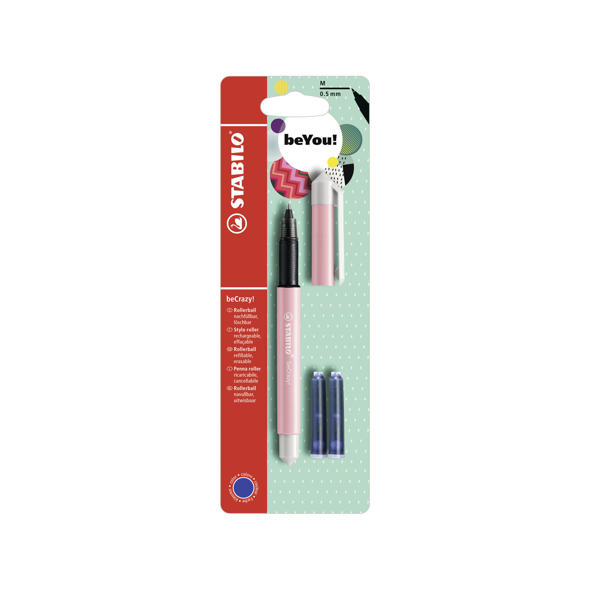 Penna Roller - Stabilo Becrazy! Pastel In Rosa - 3 Cartucce Blu Incluse, , large