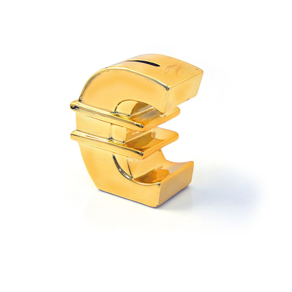 Salvadanaio dorato a forma di Euro, , large