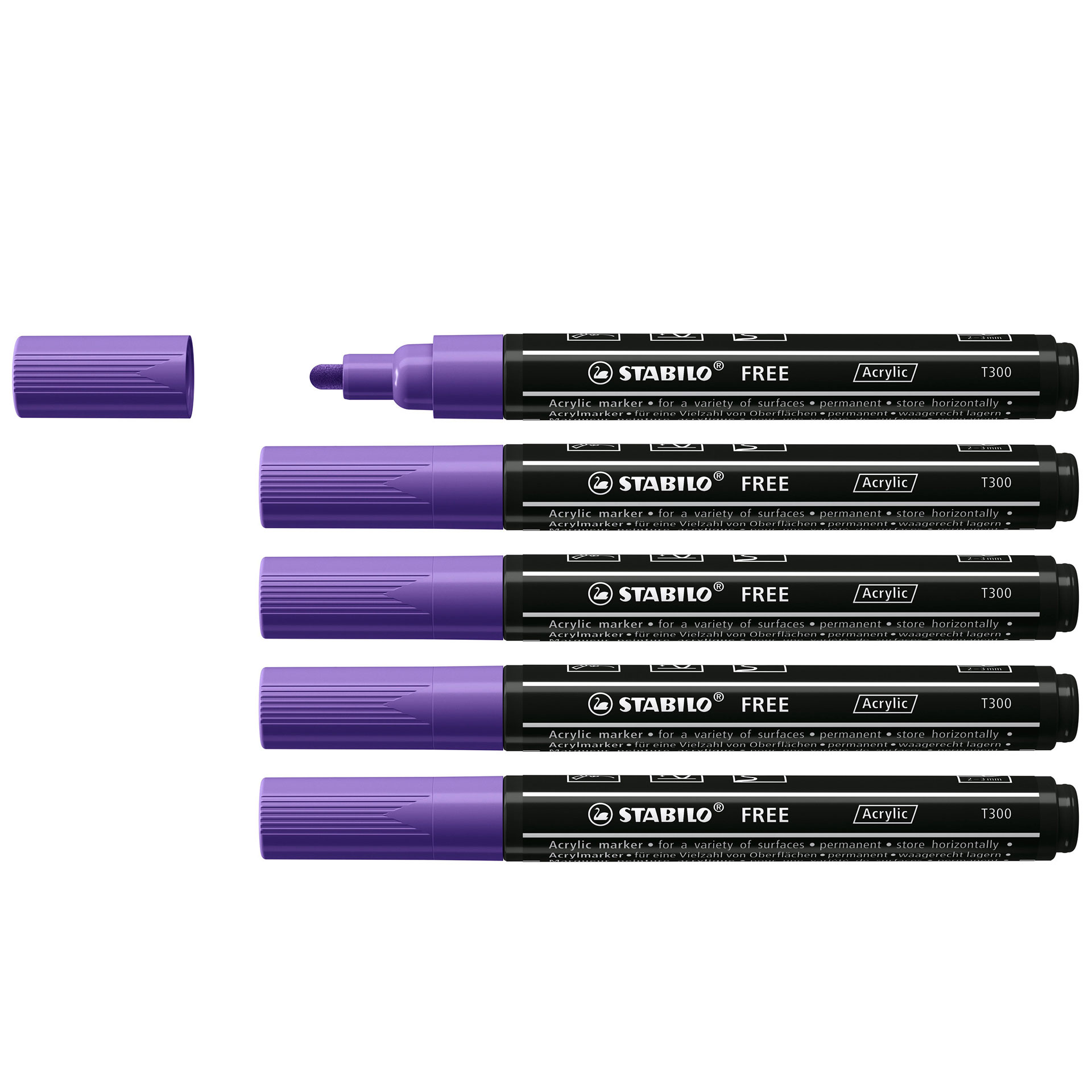 Stabilo Free Acrylic - T300 Punta Rotonda 2-3mm - Confezione Da 5 - Viola, , large