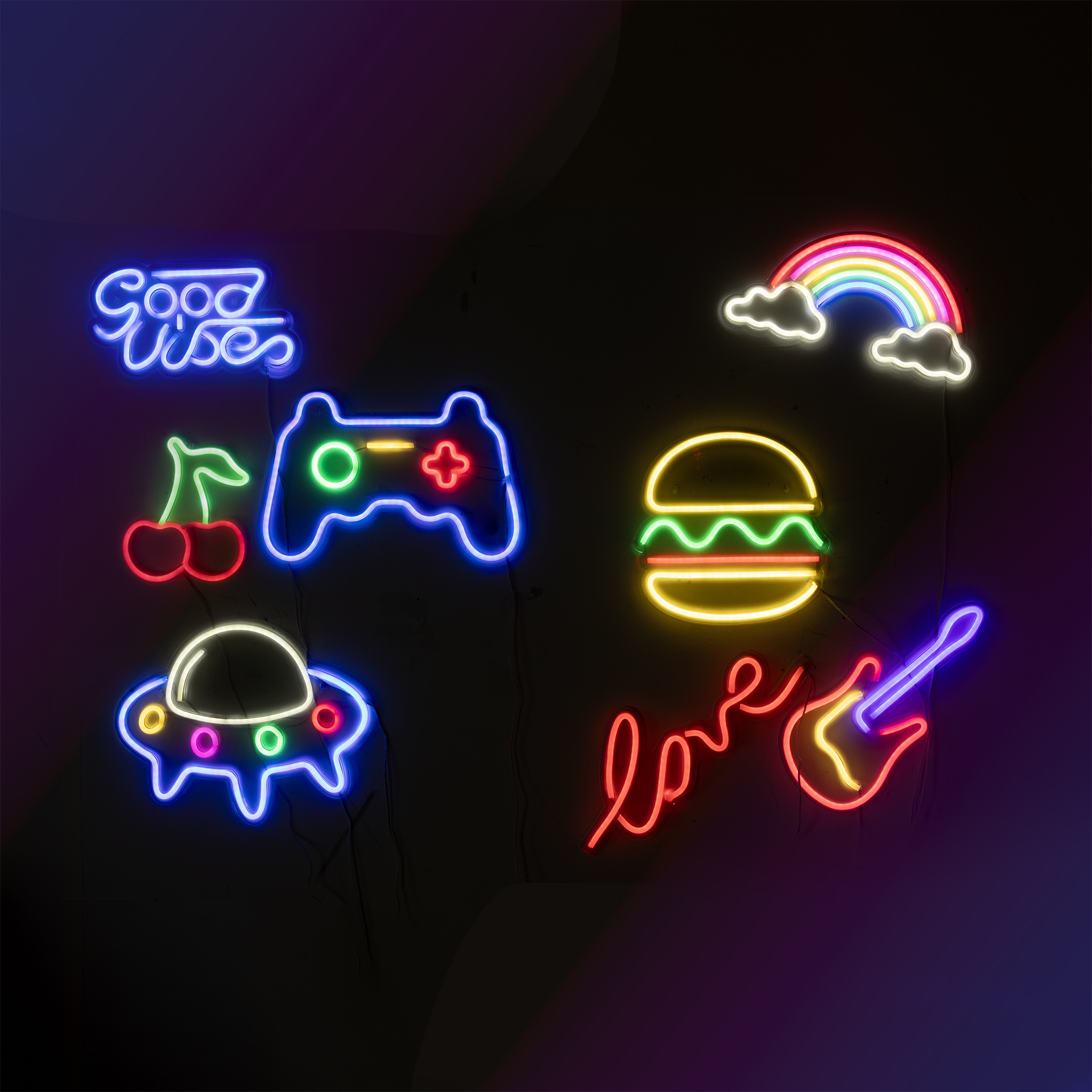 Luce Effetto Neon Da Parete - Good Vibes, , large