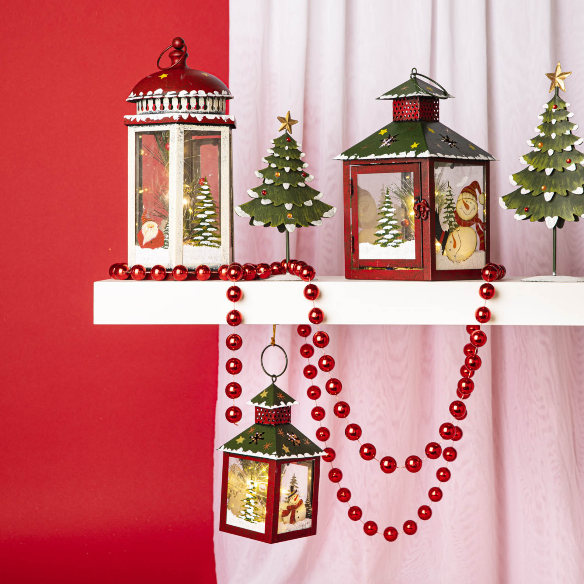 Lanterna Natalizia In Metallo Con Luce H 26 Cm, , large