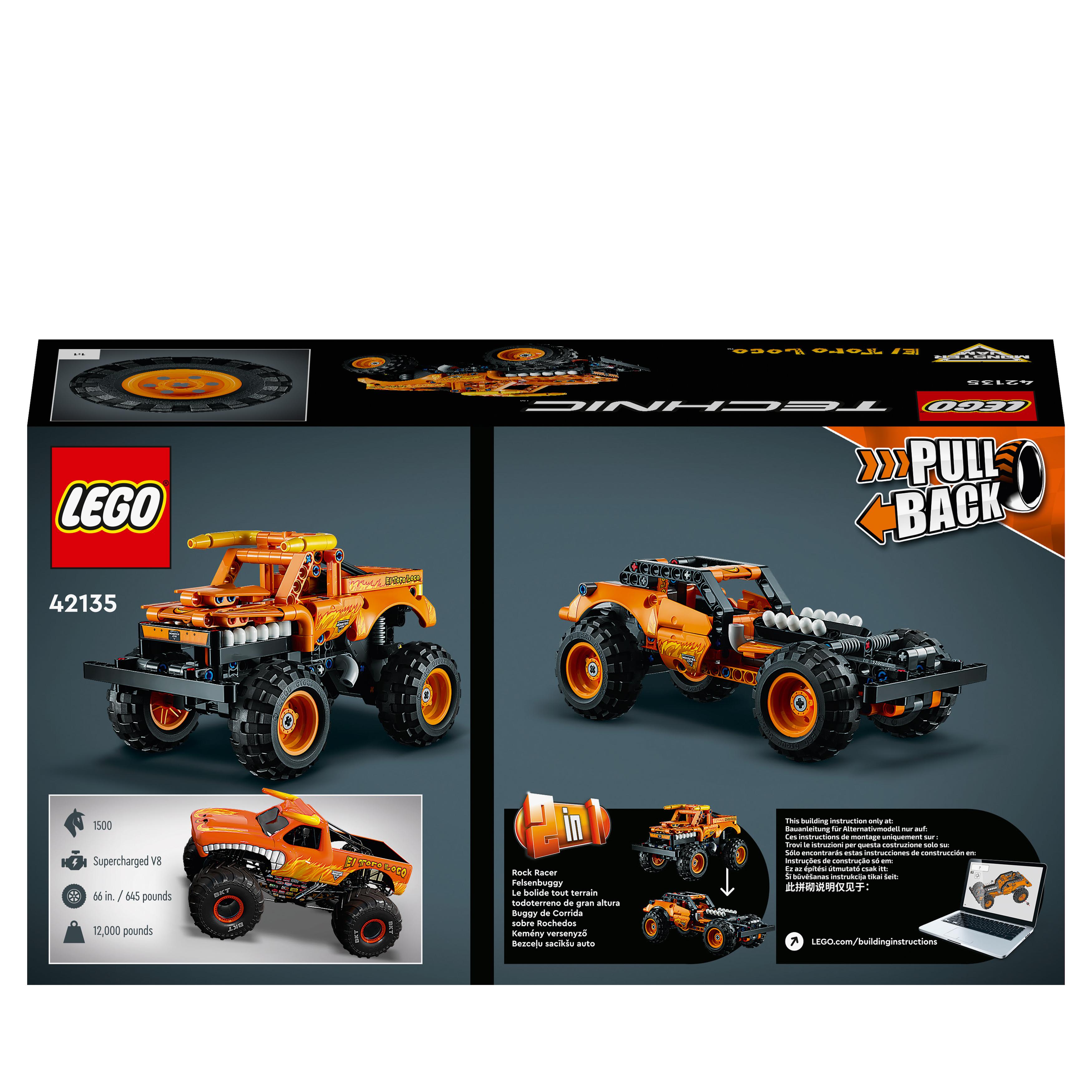 LEGO Technic Monster Jam El Toro Loco, Set 2 in 1 Camion e Macchina Giocattolo, 42135, , large