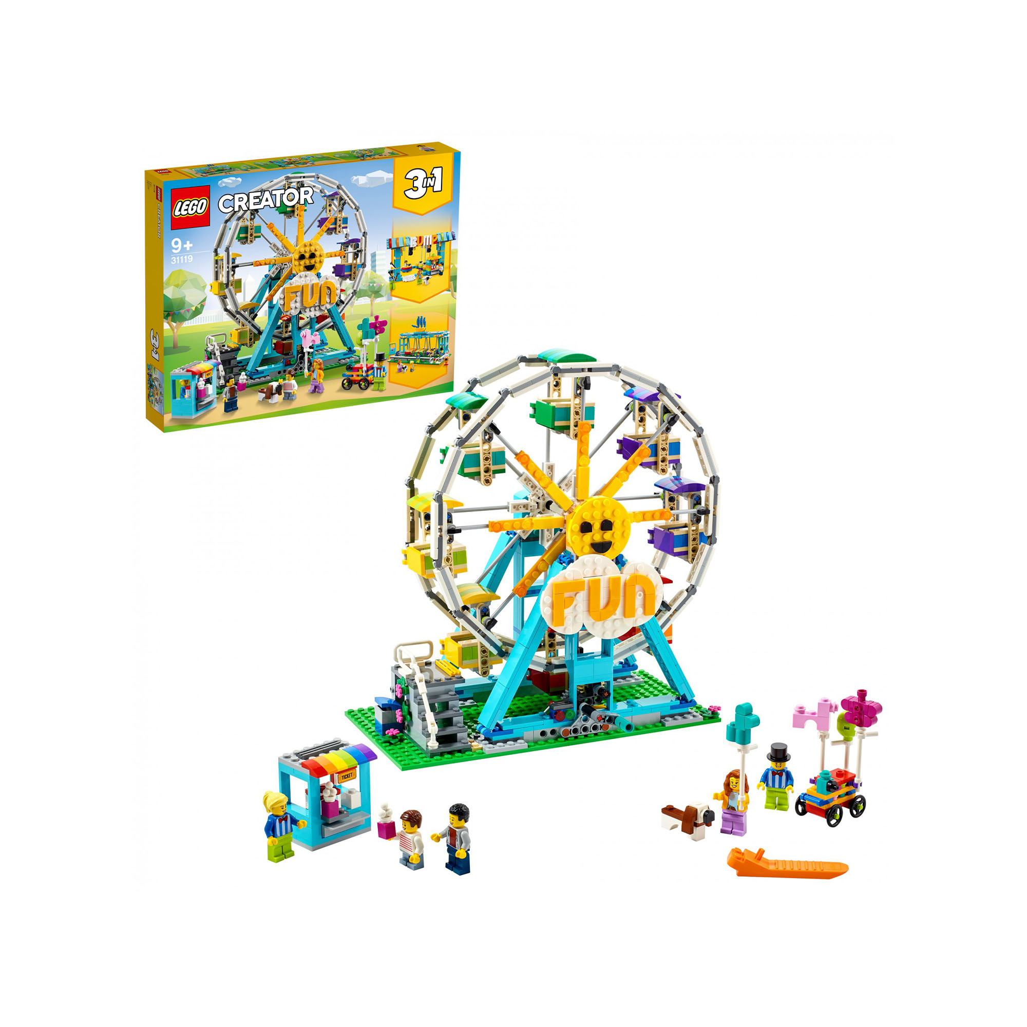 LEGO Creator 3 in 1 Ruota Panoramica, Autoscontro e Giostra, Playset Parco Gioch 31119, , large