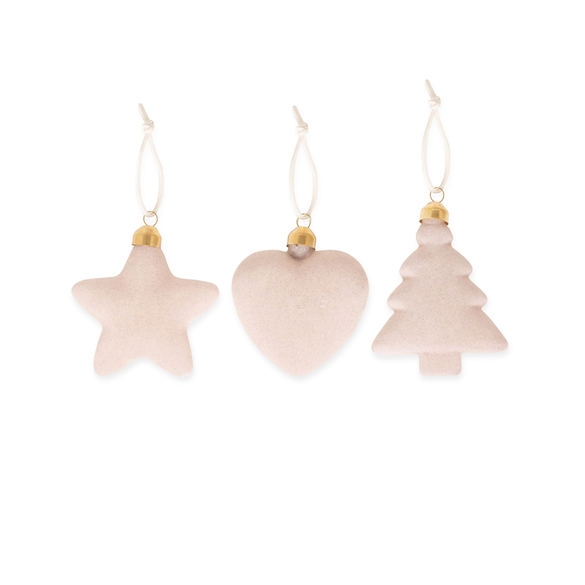 Decorazioni floccate set da 3 pz, beige, , large