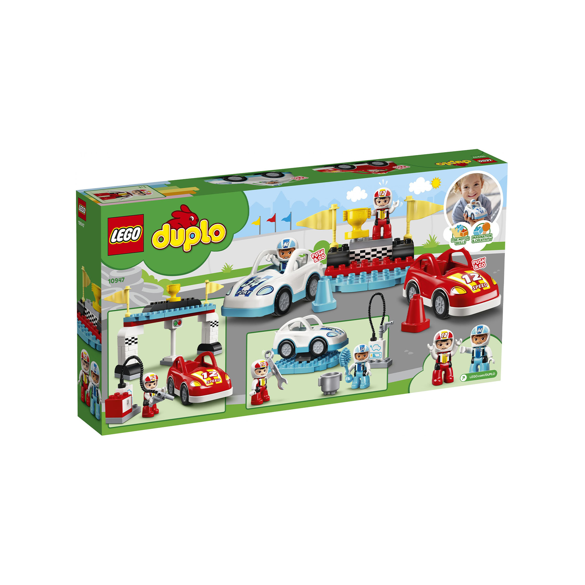 LEGO DUPLO Town Auto da Corsa, Set Macchine Giocattolo per Bambini di 2 Anni con 10947, , large