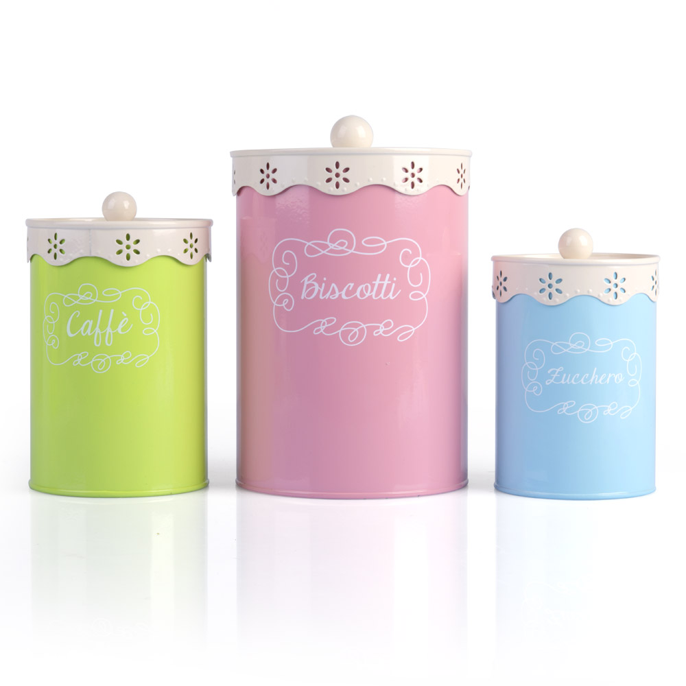 Set 3 contenitori in latta da cucina, , large