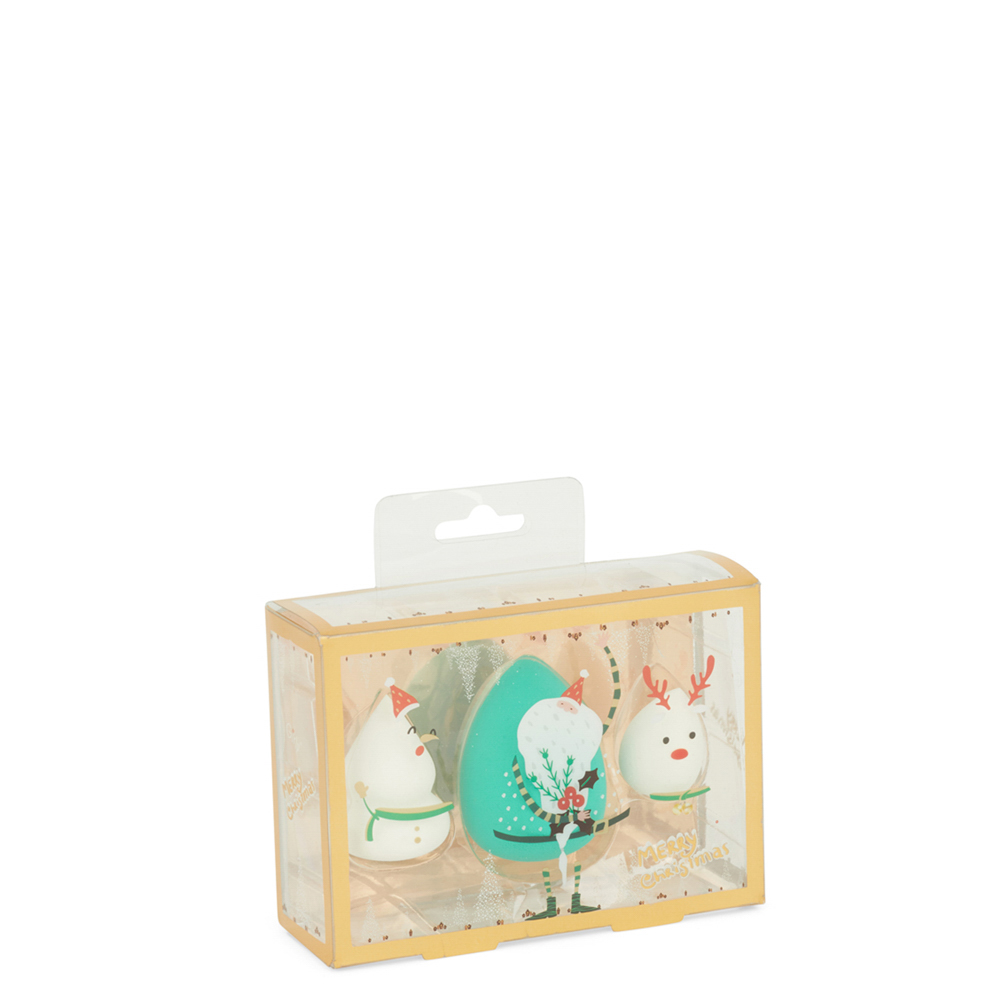 Spugnette per trucco natalizie - Set da 3 pz, colore bianco, bianco, large