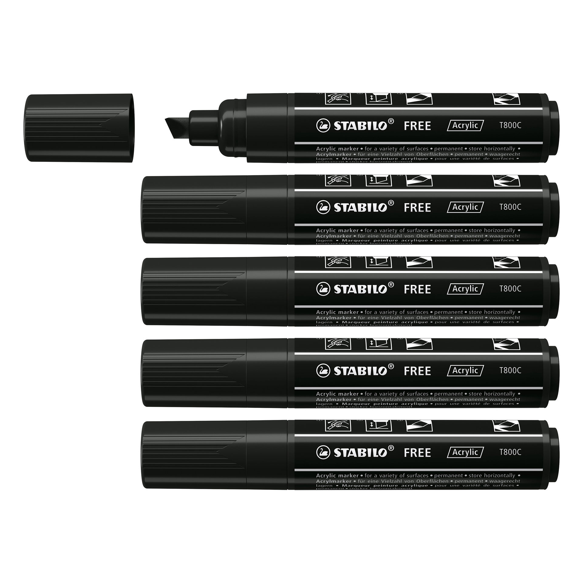 STABILO FREE Acrylic - T800C Punta a scalpello 4-10mm - Confezione da 5 - Nero, , large