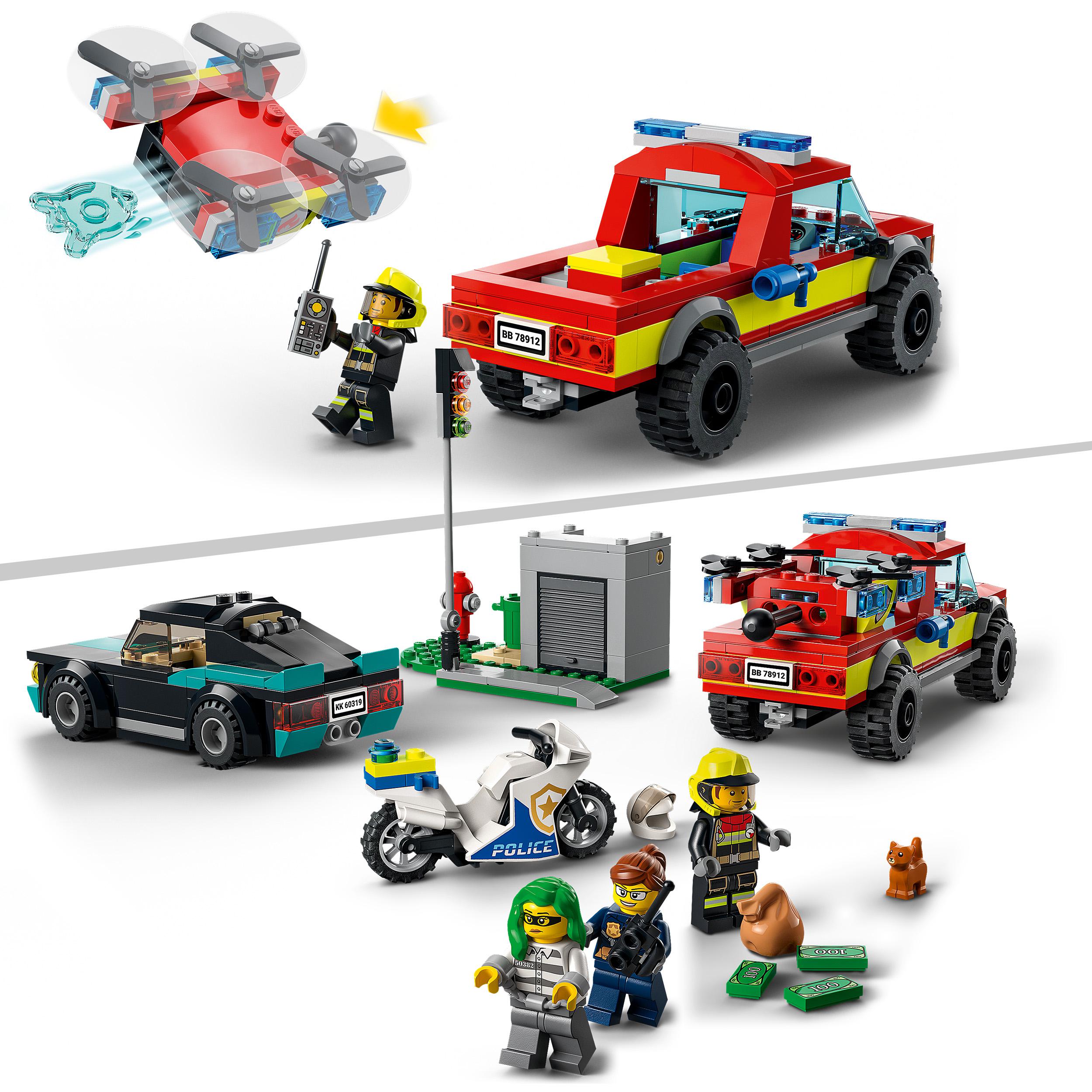 LEGO City Fire Soccorso Antincendio e Inseguimento della Polizia, Camion Pompier 60319, , large