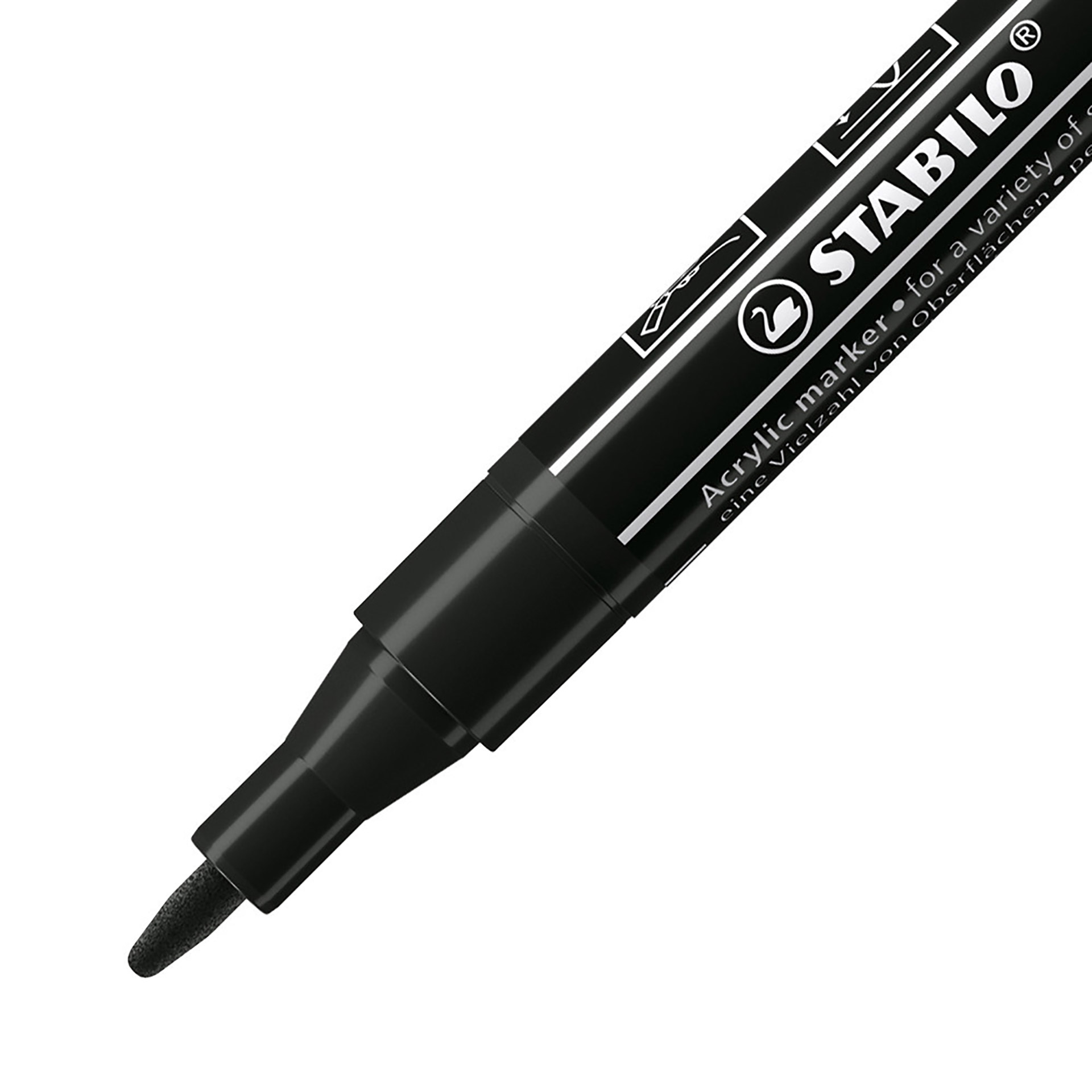 Stabilo Free Acrylic - T100 Punta Rotonda 1-2mm - Confezione Da 5 - Nero, , large